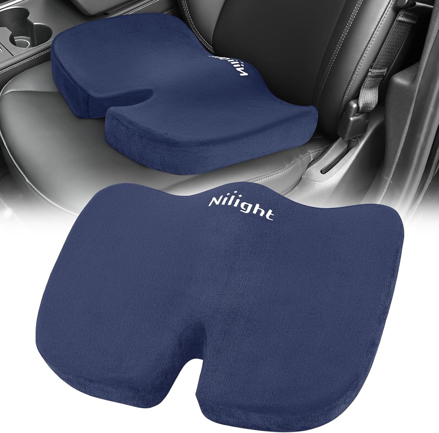 Nilight Car Seat Cushion Blue Velvet Gel Memory Foam Seats Soft and Comfortable Suitable for Daily Life and Driving Relieves Sciatica and Tailbone Pain Improves Drive Vision