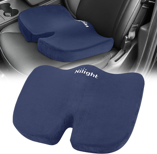 Nilight Car Seat Cushion Blue Velvet Gel Memory Foam Seats Soft and Comfortable Suitable for Daily Life and Driving Relieves Sciatica and Tailbone Pain Improves Drive Vision