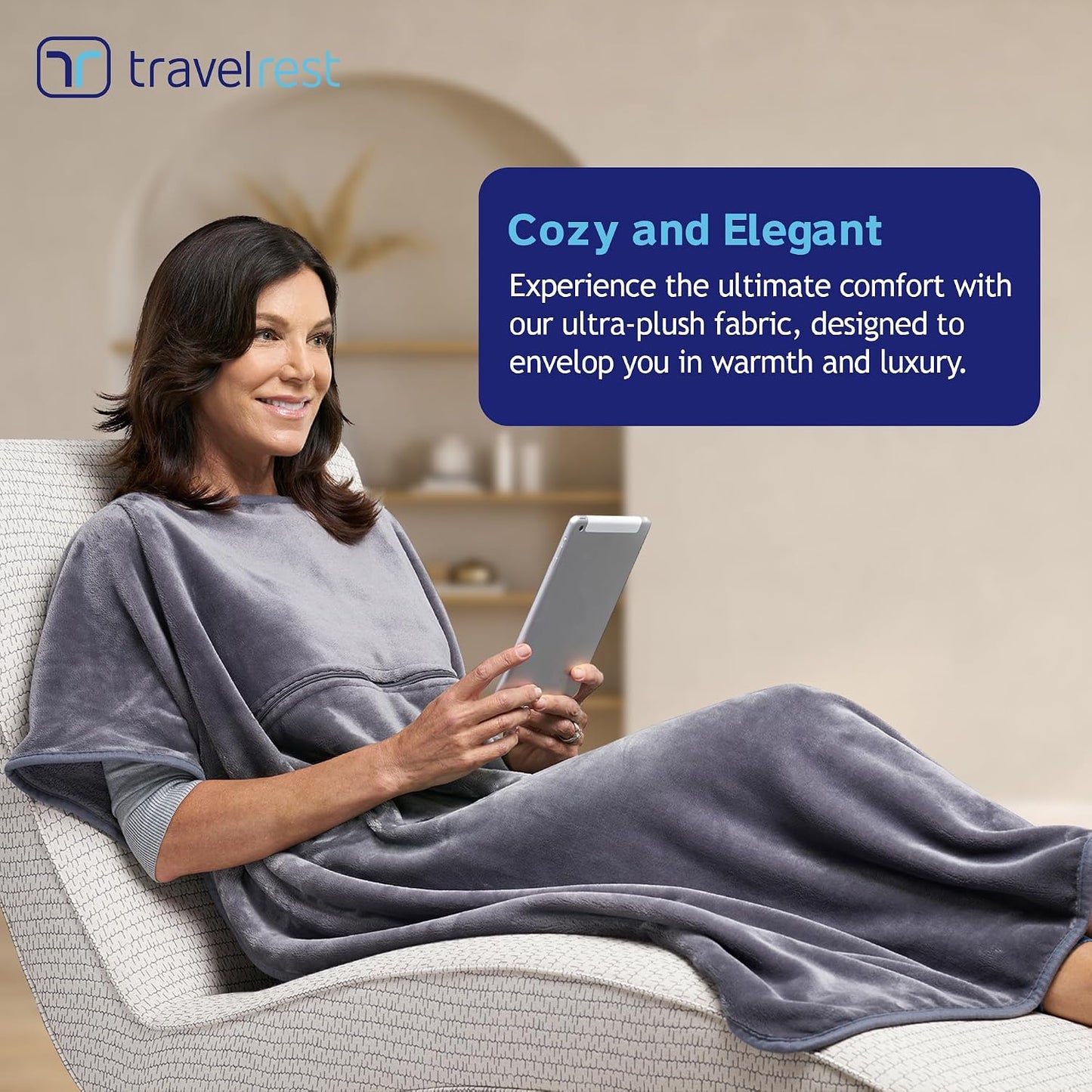 travelrest 4-in-1 Travel Blanket – Wearable Blanket, Pillow & Body Wrap, Lightweight, Compact & Cozy with Carry Case, Travel Friendly, Comfort, Ideal for Airplanes, Long Flights, Road Trips - Gray