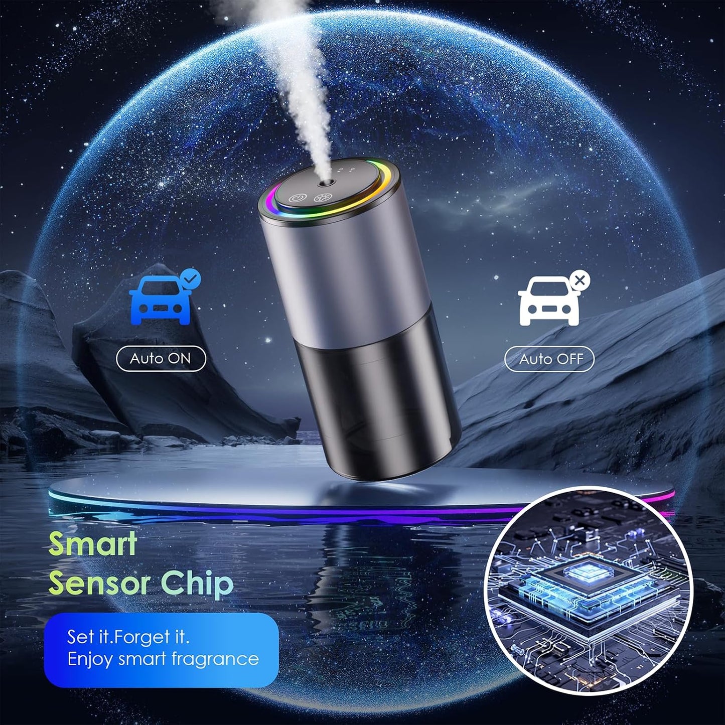 Car Air Freshener Diffuser,Smart Car Air Freshener 150ml Capacity for 6 Months,RGB Music Syncing Light,Auto On/Off,Suitable for Cars,Offices (Cologne)