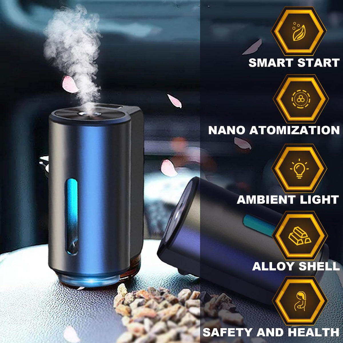 Smart Car Air Freshener, Car Air Freshener Diffuser, Rechargeable Cars Aroma Diffuser, 3 Levels of Adjustable Intelligent Cars Diffuser with 3 Bottles of Cologne