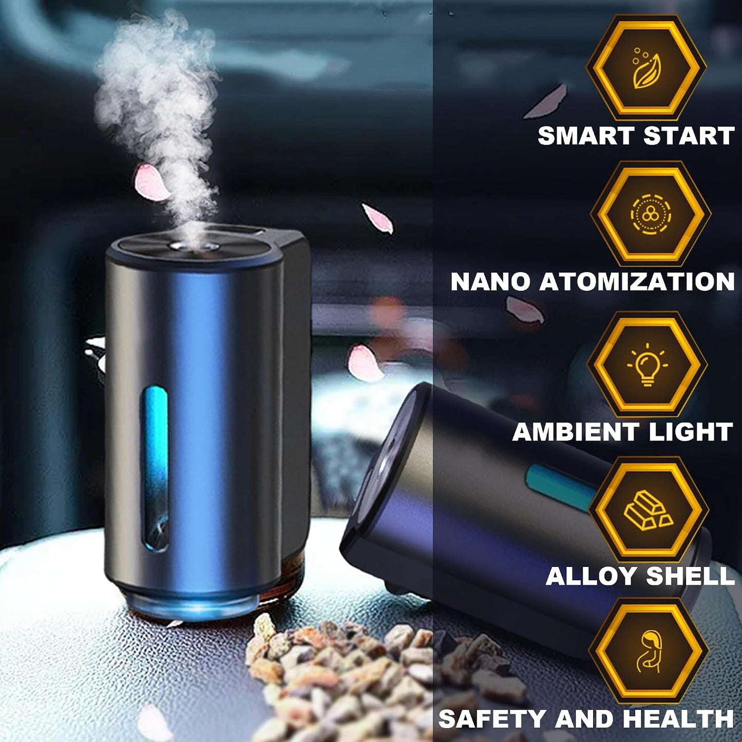 Smart Car Air Freshener, Car Air Freshener Diffuser, Rechargeable Car Aroma Diffuser, 3 Levels of Adjustable Intelligent Car Diffuser Men's Fragrance with 3 Bottles of Cologne