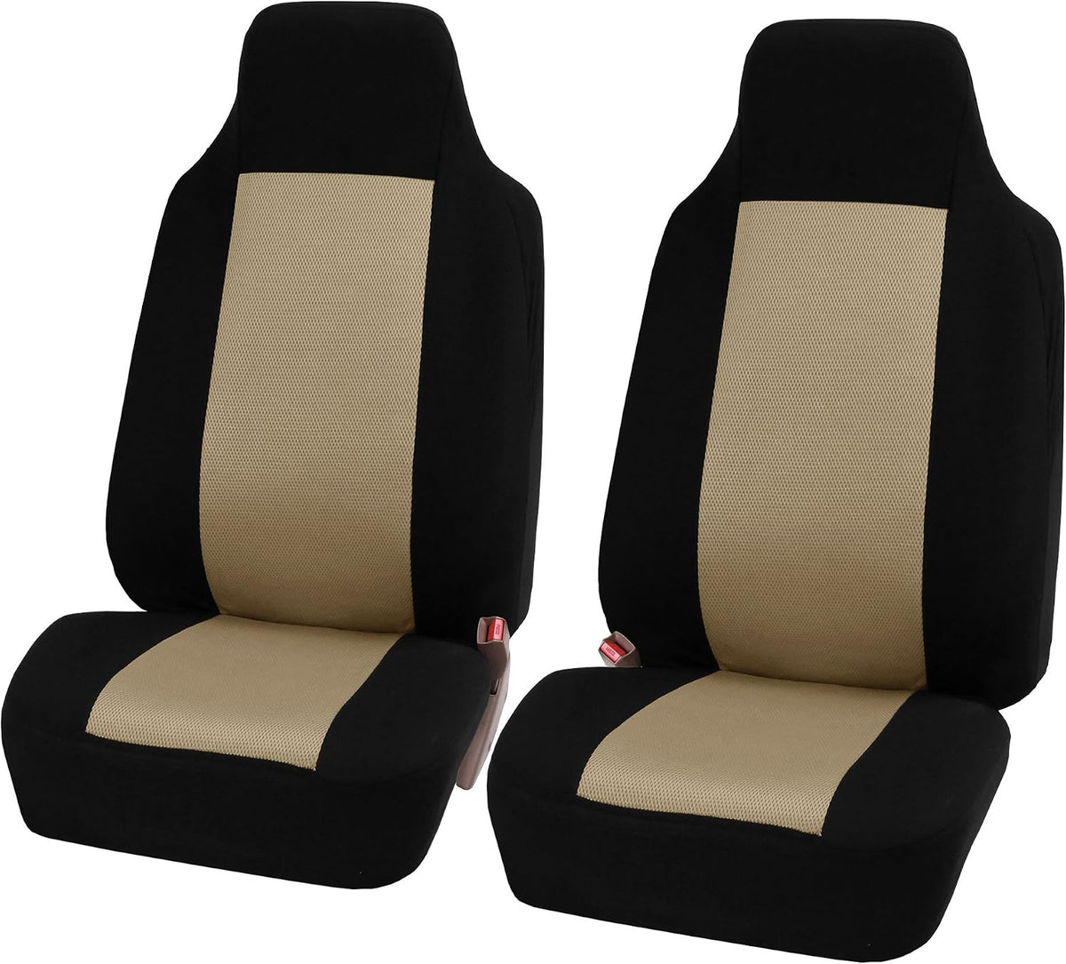 FH Group 3D Air Mesh Car Seat Covers Front Set – Universal Fit Automotive Seat Protectors, Washable Low Back Bucket Seat Covers for SUV, Sedan, Car Accessories, Beige/Black