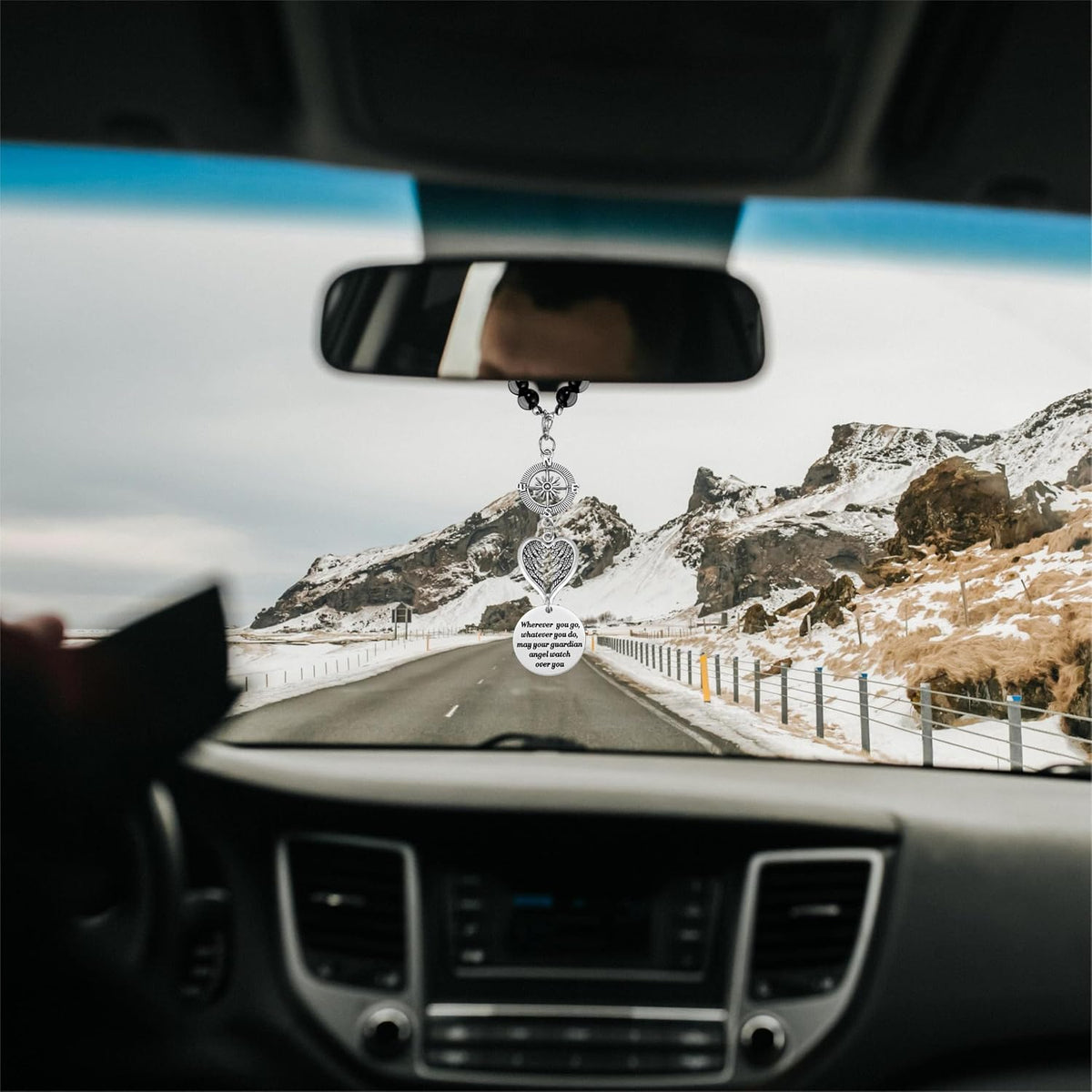 Guardian Angel Rearview Mirror Charm, Wherever You Go Whatever You Do May Your Guardian Angel Watch Over You, New Driver Gift, Car Decor, Hanging Angel Ornament for Car Mirror