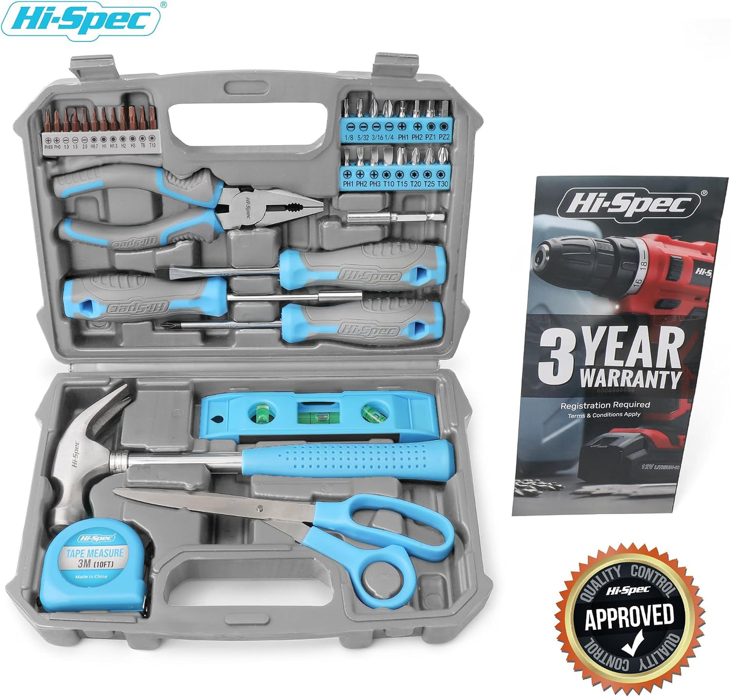 Hi-Spec Tool Set, Blue Household Starter Set with Tool Box, Car ToolKit, Tools for Home Office Dorm Room Essentials, Easy to Carry and Store
