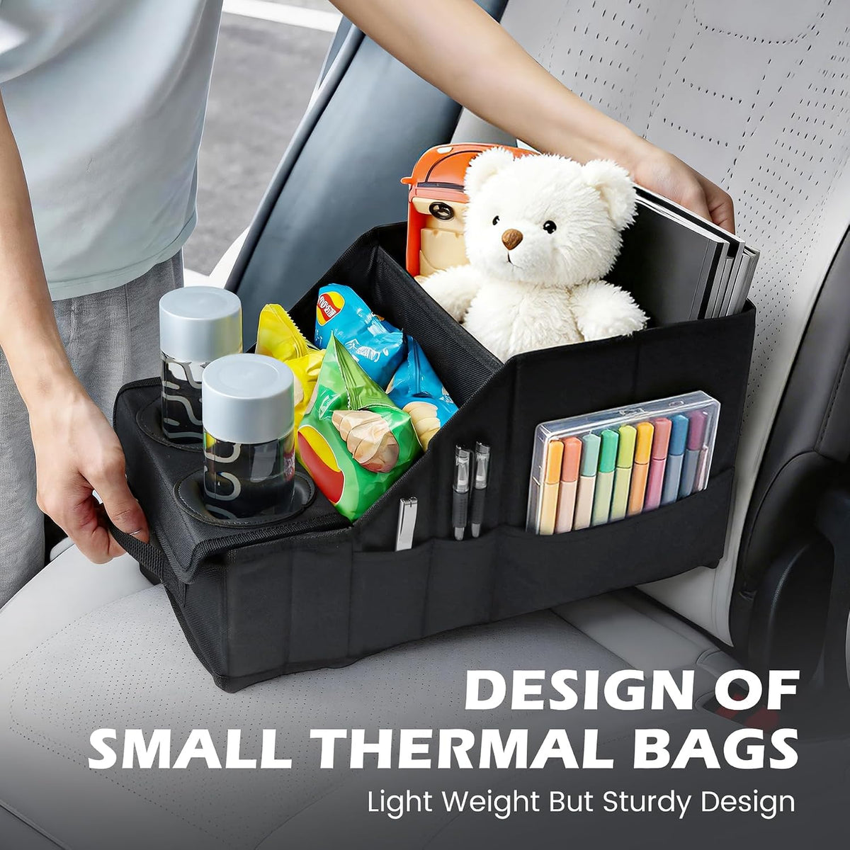 Car Seat Organizer with Cooler Compartment for Front & Rear Seats | 11 Storage Pockets, 2 Cup Holders, Durable Oxford Fabric, SUV & Truck Compatible, Ideal for Kids Family Road Trips