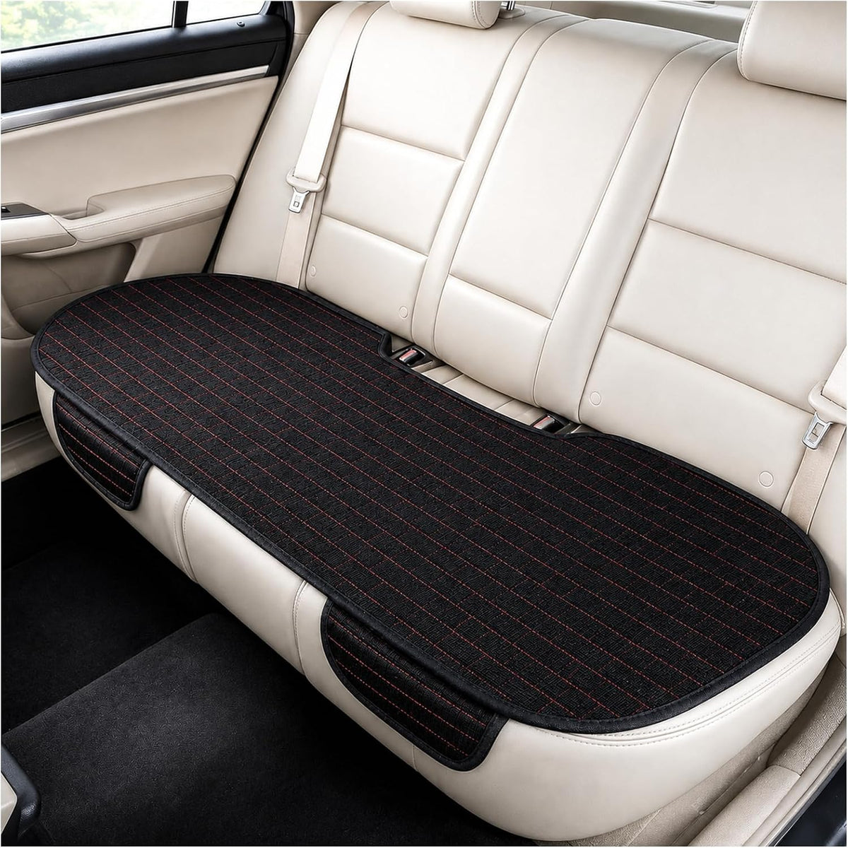Car Back Seat Cover with Side Pockets,Breathable & All-Season Bench Seat Cover for Back Seats Protection,Anti-Slip Backs Seats Protector Car Interior Accessories for Cars,SUVs (Rear Seat/BlackRed)