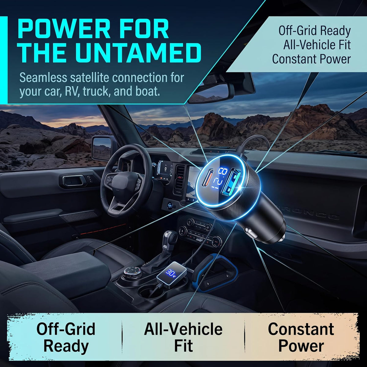 Starlink Mini Car Adapter 12v to 30v, 10FT Cable, PD-45W+USB-30W, 3 in 1