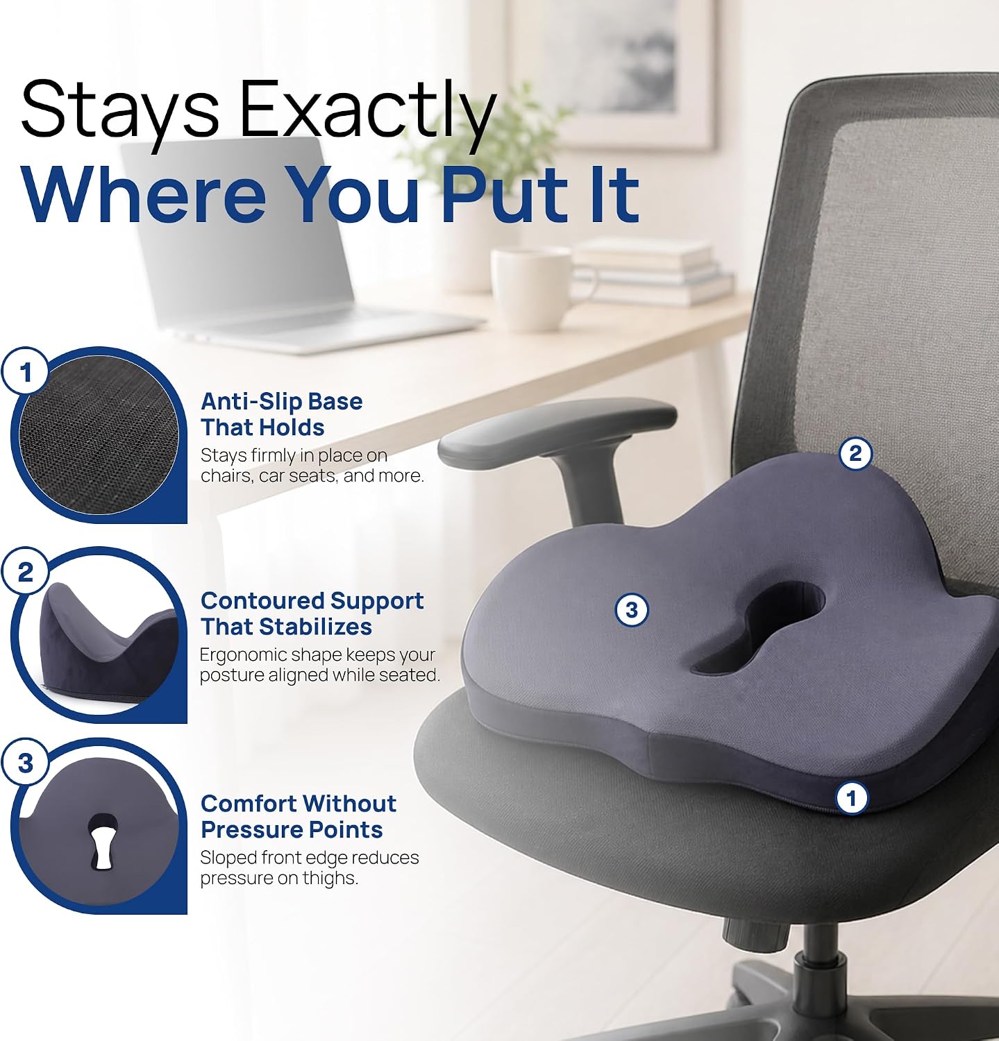 evori Comfort Cushion – Memory Foam Cushion for Office Chair, Car & Computer Chair, Ergonomic Support for Long Sitting & Daily Use
