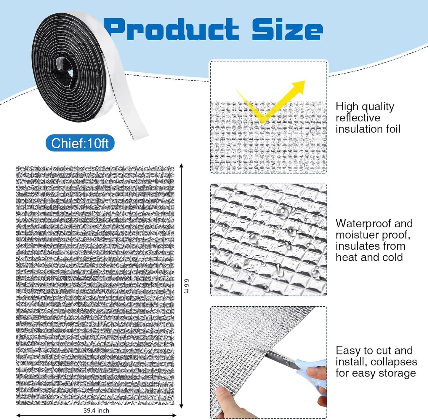 Frienda Rv Window Reflective Insulation Roll 39.4inchx6.6ft Double Aluminum Foil Heat Bubble Thermal Window Shade Door Cover Blackout for Garage Roof Travel Camper Skylight Shield