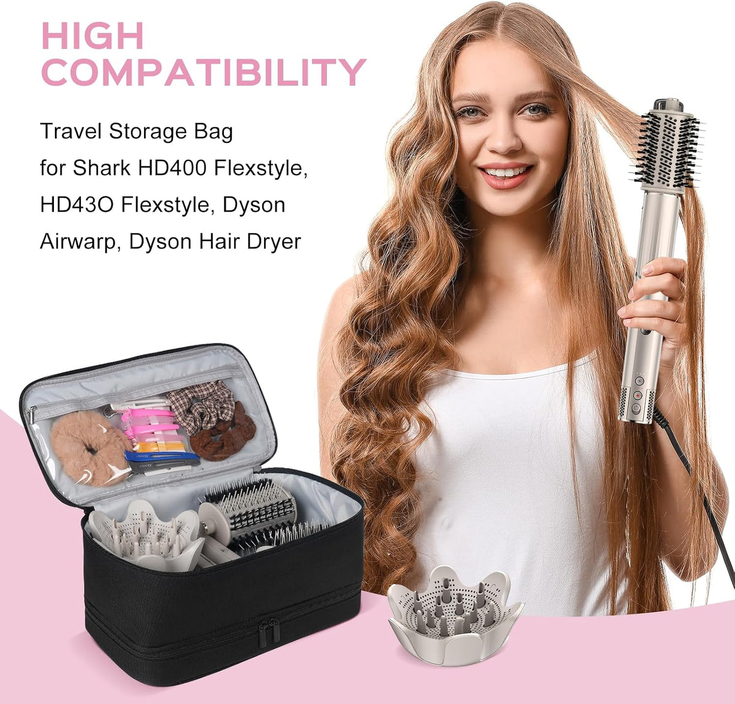 Travel Carrying Case for Shark Flexstyle Air Styling & Drying System,Double-Layer Hair Accessories Tools Storage Bag for Dyson Airwrap Styler Organizer,Black