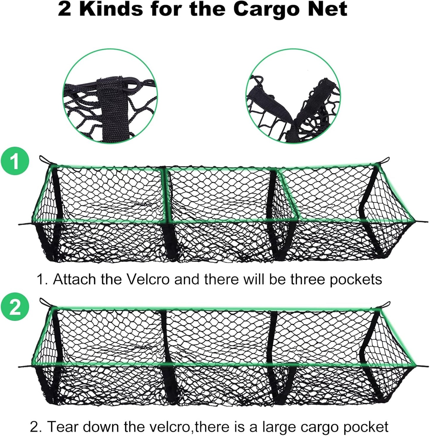 Cargo Net Trunk Bed Organizer for Ford/Dodge/GMC/Chevy Silverado/Toyota/Nissan/Honda Pickup Truck, 59" Longer Mesh Storage Net Grocery Holder Heavy Duty Automotive Cargo Net with 3 Detachable Pocket