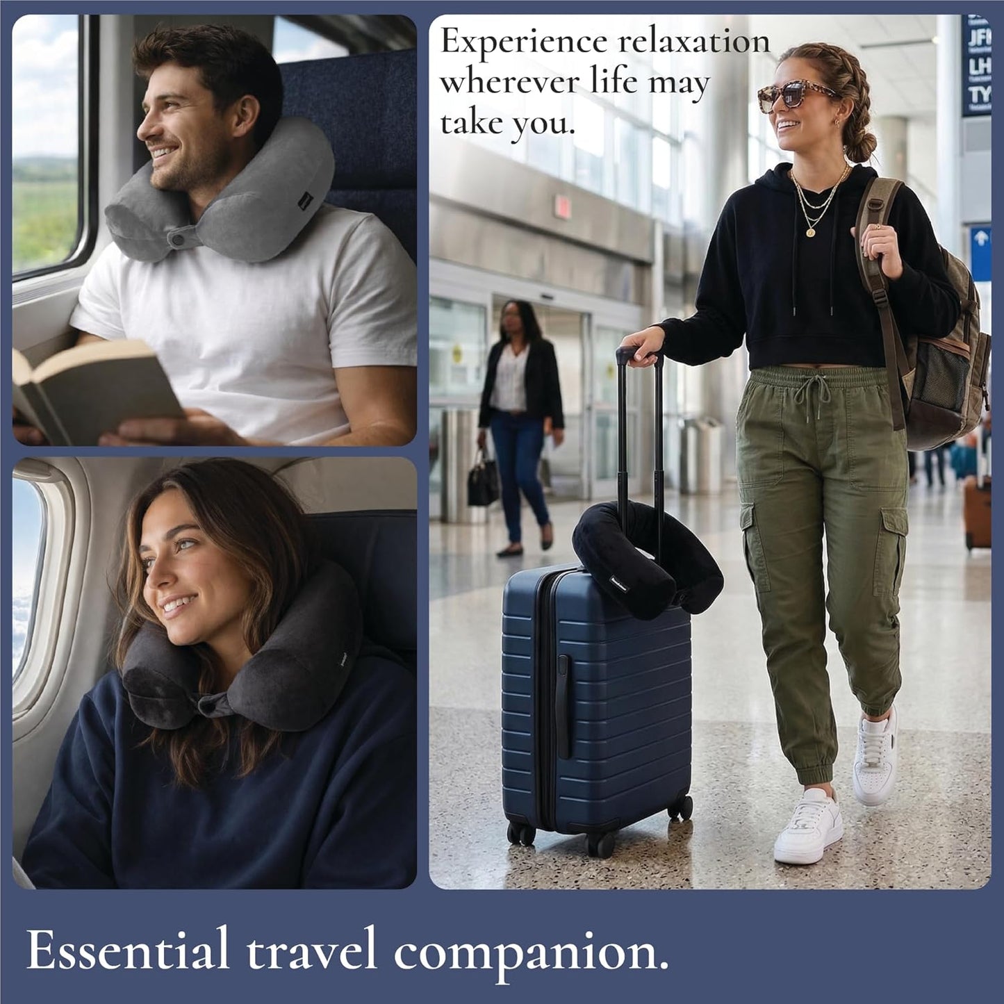 Brookstone Free Form Travel Pillow - Lightweight Flexible Memory Foam Travel Neck Pillow for Sleeping, Car, Airplane & Travel Support, Blue