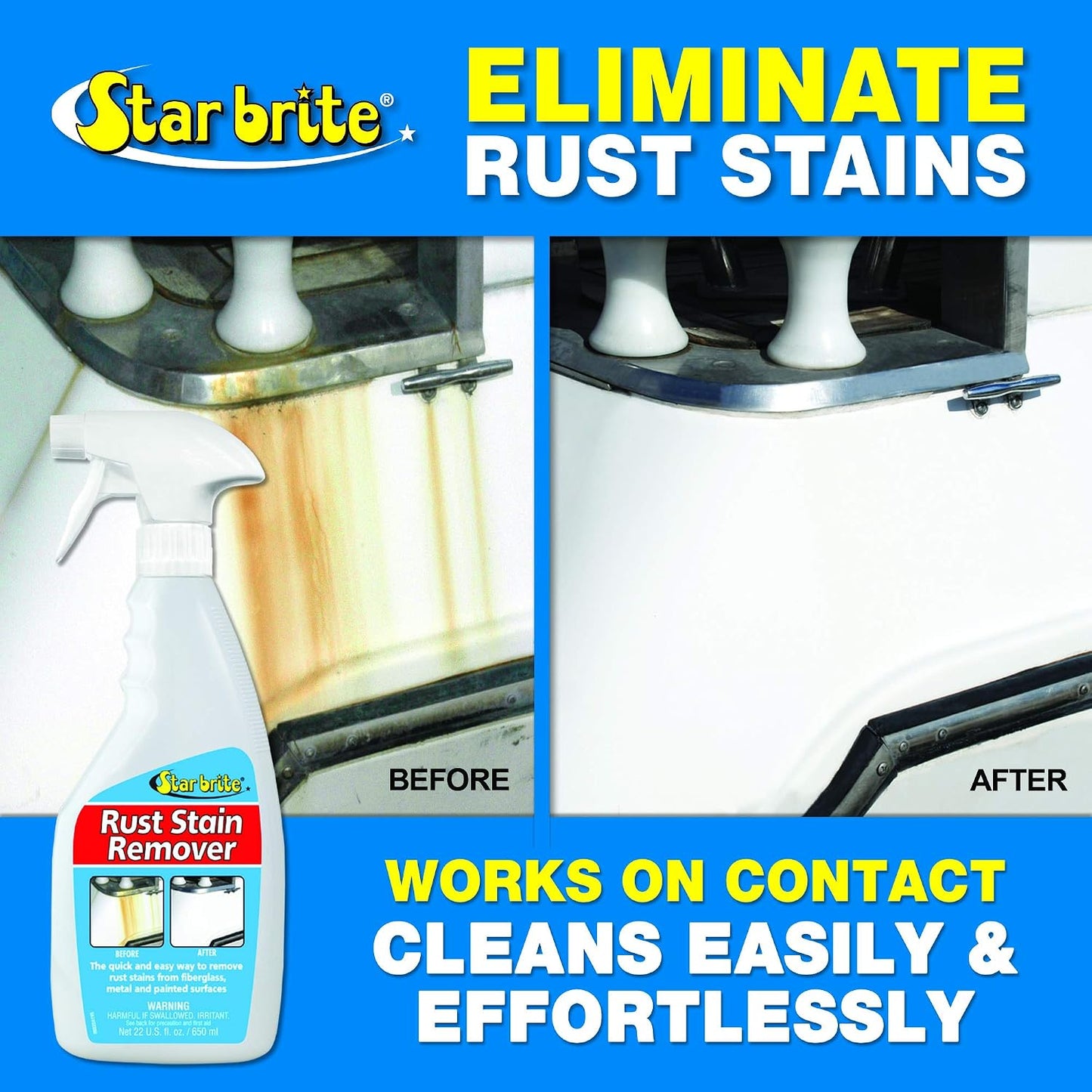 STAR BRITE Rust & Corrosion Stain Remover - Fast-Acting Spray for Fiberglass, Vinyl, Fabric, Metal & Painted Surfaces - Also Removes Sprinkler Stains 22 OZ (089222P)