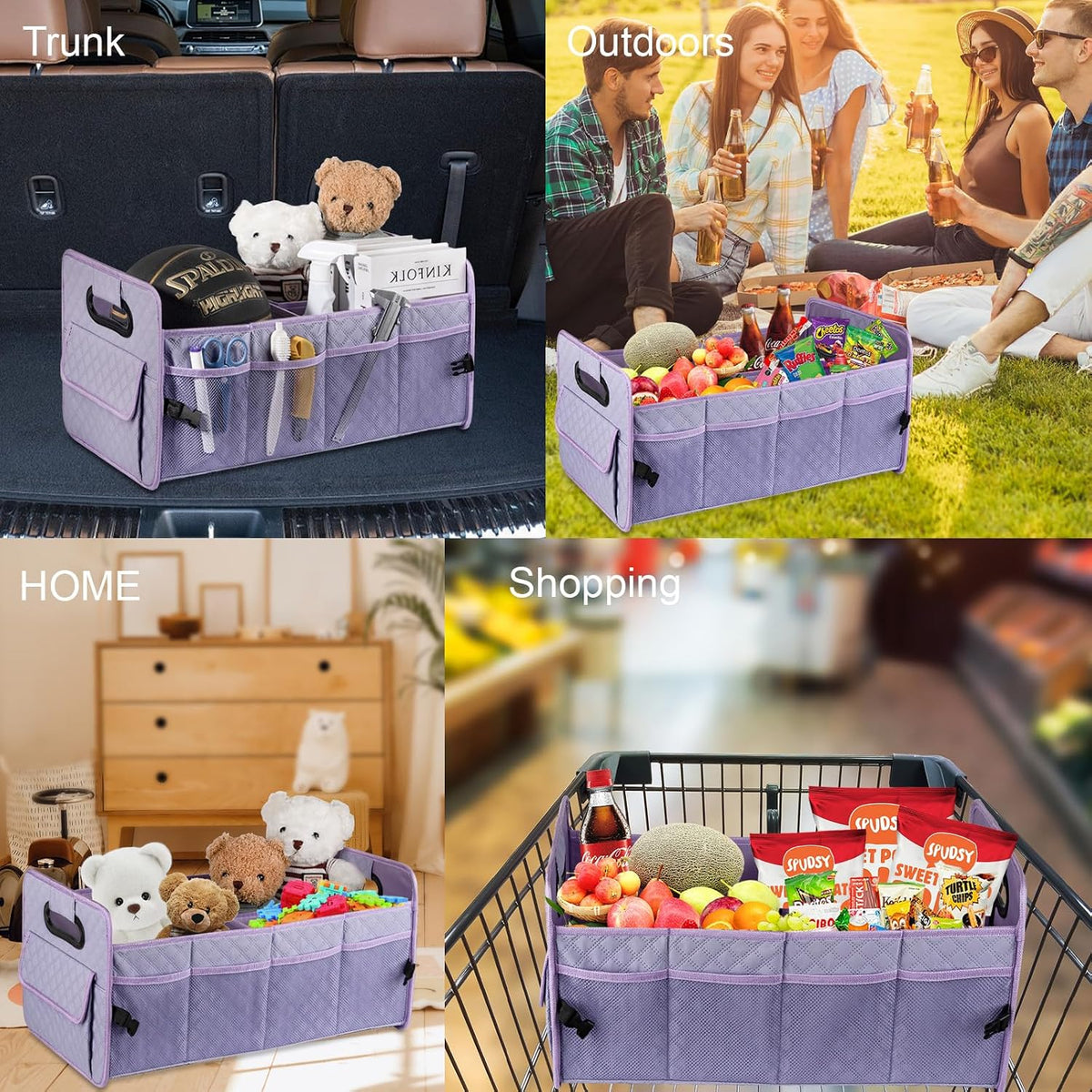 Car Trunk Organizer for SUV, Collapsible Car Storage Organizer Light Purple