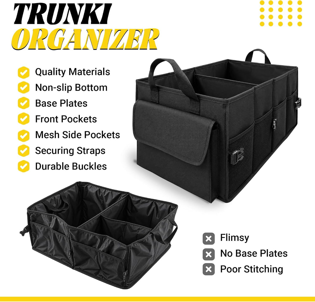 Trunk Organizer, Small Foldable Car Organizer for SUV, Jeep, Sedan