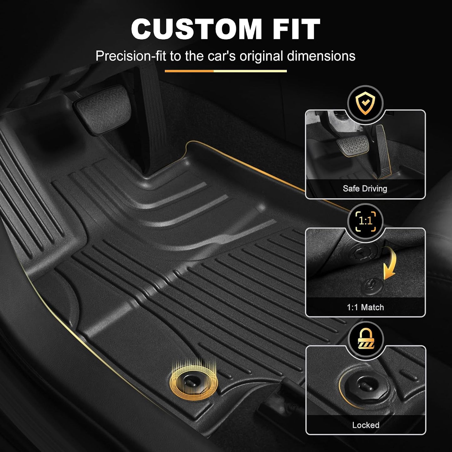 Floor Mats for Toyota RAV4 2019-2025 (Not for Hybrid or 2026) 1st & 2nd Row | Custom Fit. All-weather Protection. Easy to Clean. Waterproof. Odorless. Heavy Duty. Black.
