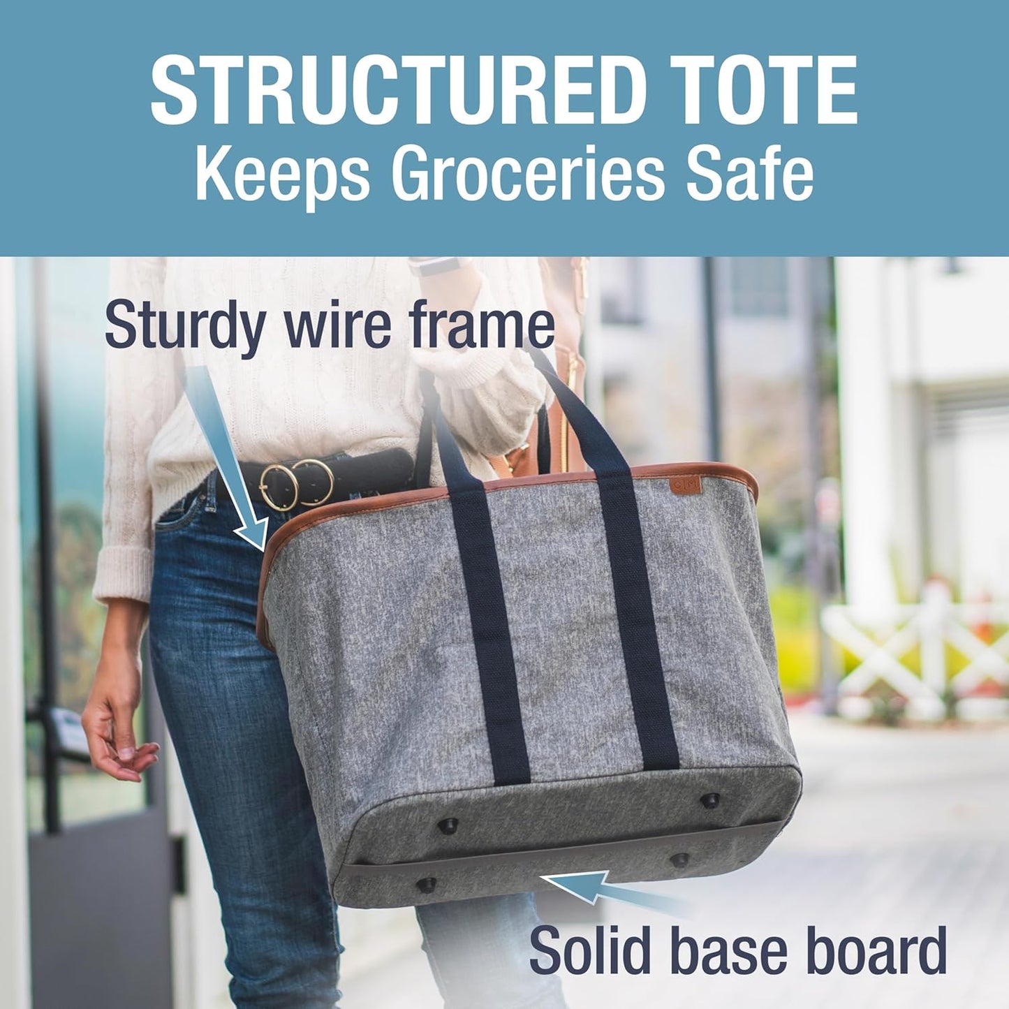 CleverMade Collapsible LUXE Tote, 30L Foldable Grocery Shopping Bag, Reusable