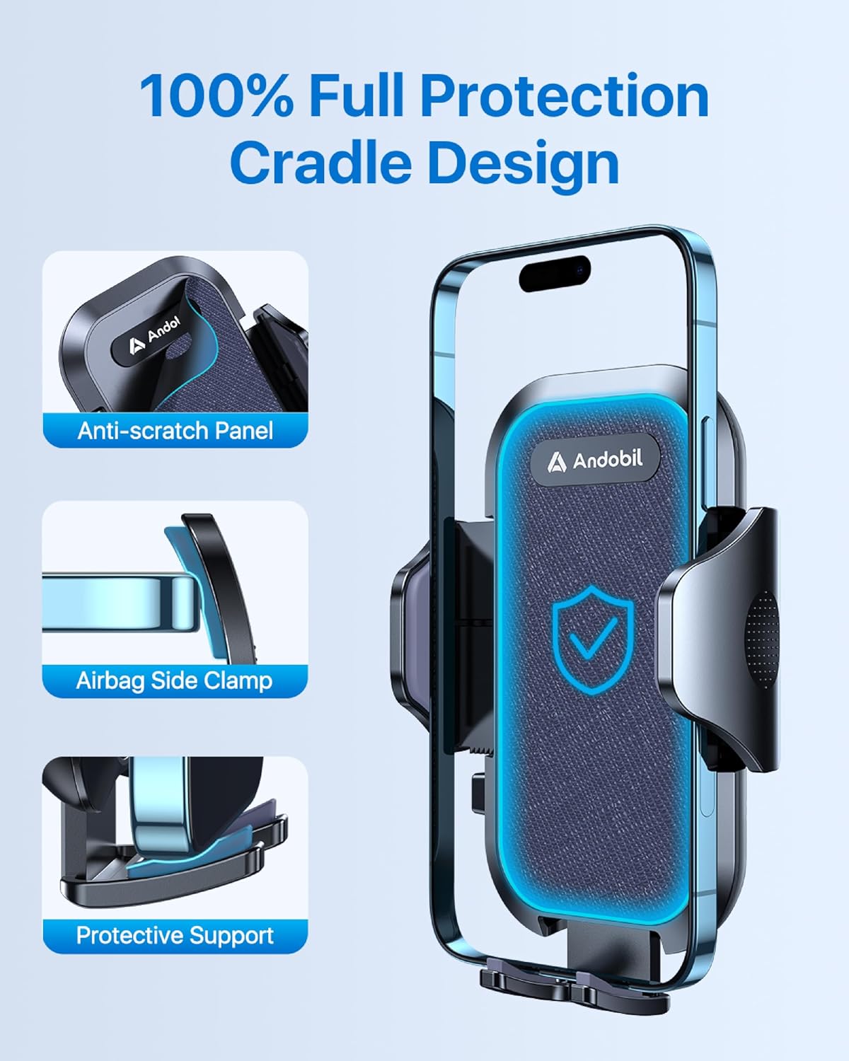 andobil 2026 Upgraded Car Phone Holder Mount for Vent, Military Sturdy Metal Clip Air Vent Phone Holder for Your Car Easy Used Cell Phone Car Mount, Blue