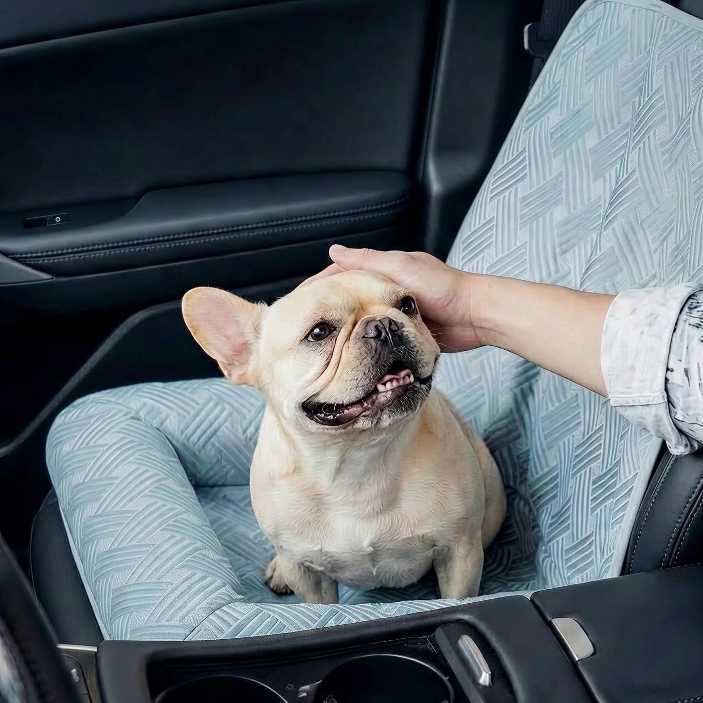 Premium Cooling Dog Car Seat Mat for Small Dogs & Puppies, Breathable Puppy Car Seat for Front & Back Seat Travel, Cool-to-Touch Washable Pet Travel Lounge with Supportive Bolster