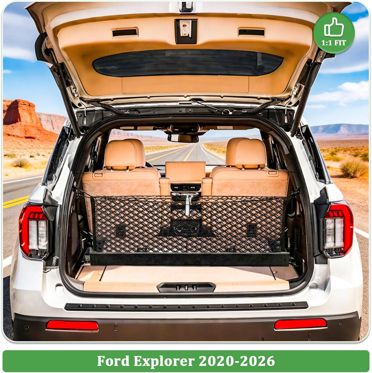 3-Layer Cargo Net for Ford Explorer 2020-2026, Zipper Bag Trunk Net for SUV