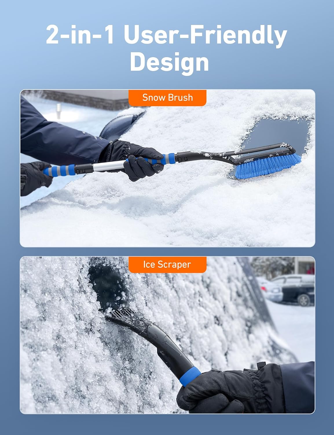 AstroAI 40" 2-in-1 Detachable Snow Brush & Ice Scrapers for Car Windshield