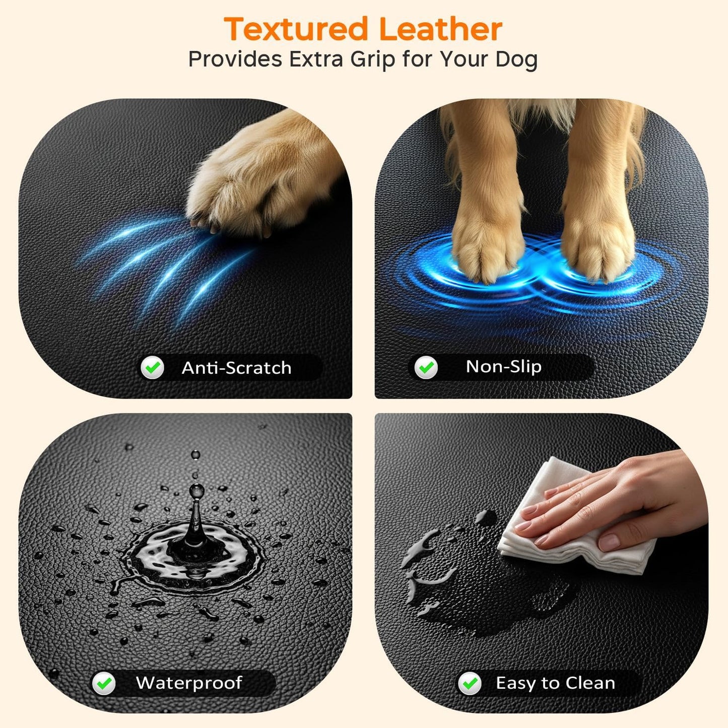 URPOWER Upgraded PU Leather Back Seat Extender for Dogs - Large Hard Bottom Dog Car Seat Cover Holds 550lbs, Waterproof Dog Hammock Pet Bed with High-Density Foam Non-Slip Backseat Protector
