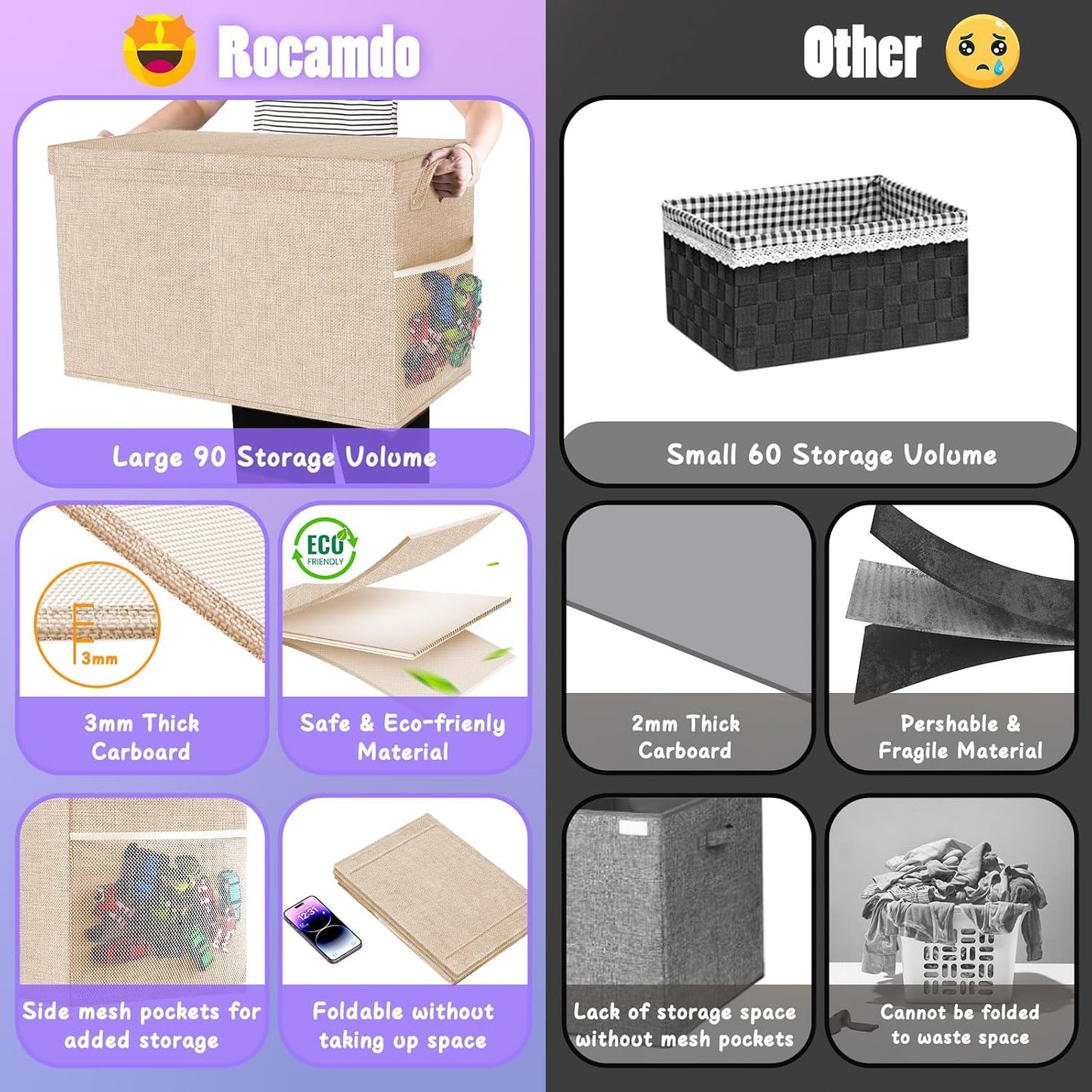 Large Toy Storage Box with Lid Divider, Sturdy Collapsible Toys Organizer Chest Kids Storage Bins Boxes Baskets for Boys, Girls, Nursery, Bedroom, Living Room, Playroom, 25"x13"x16", Beige
