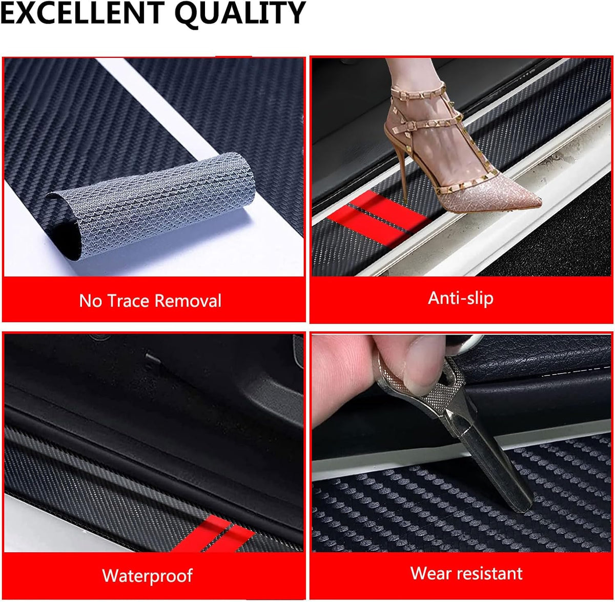 4 PCS Door Sill Decal Protectors Anti-Scratch Car Door Sill Protection Strip Edge Guards for Door Steps