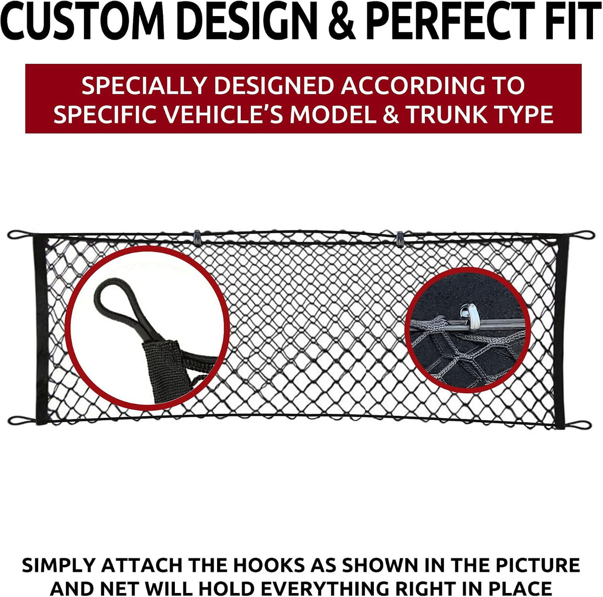 Envelope Style Automotive Elastic Trunk Cargo Net for Ford Mustang 2015-2026 - Premium Trunk Organizer and Storage - Luggage Net for Coupe - Car Organizer for Ford Mustang 2015-2026