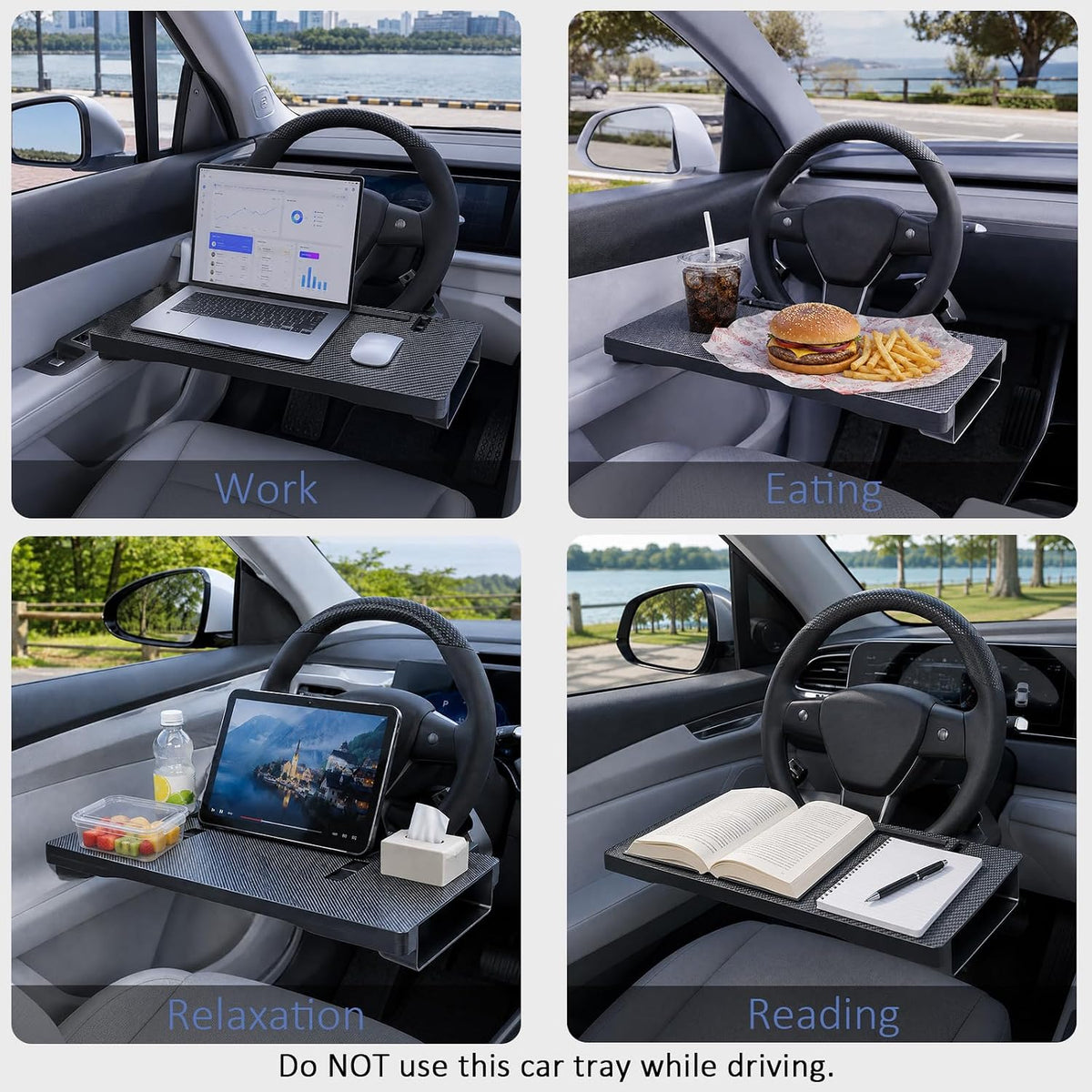 2 in 1 Steering Wheel Tray for Laptop & Eating, Adjustable Car Food Tray