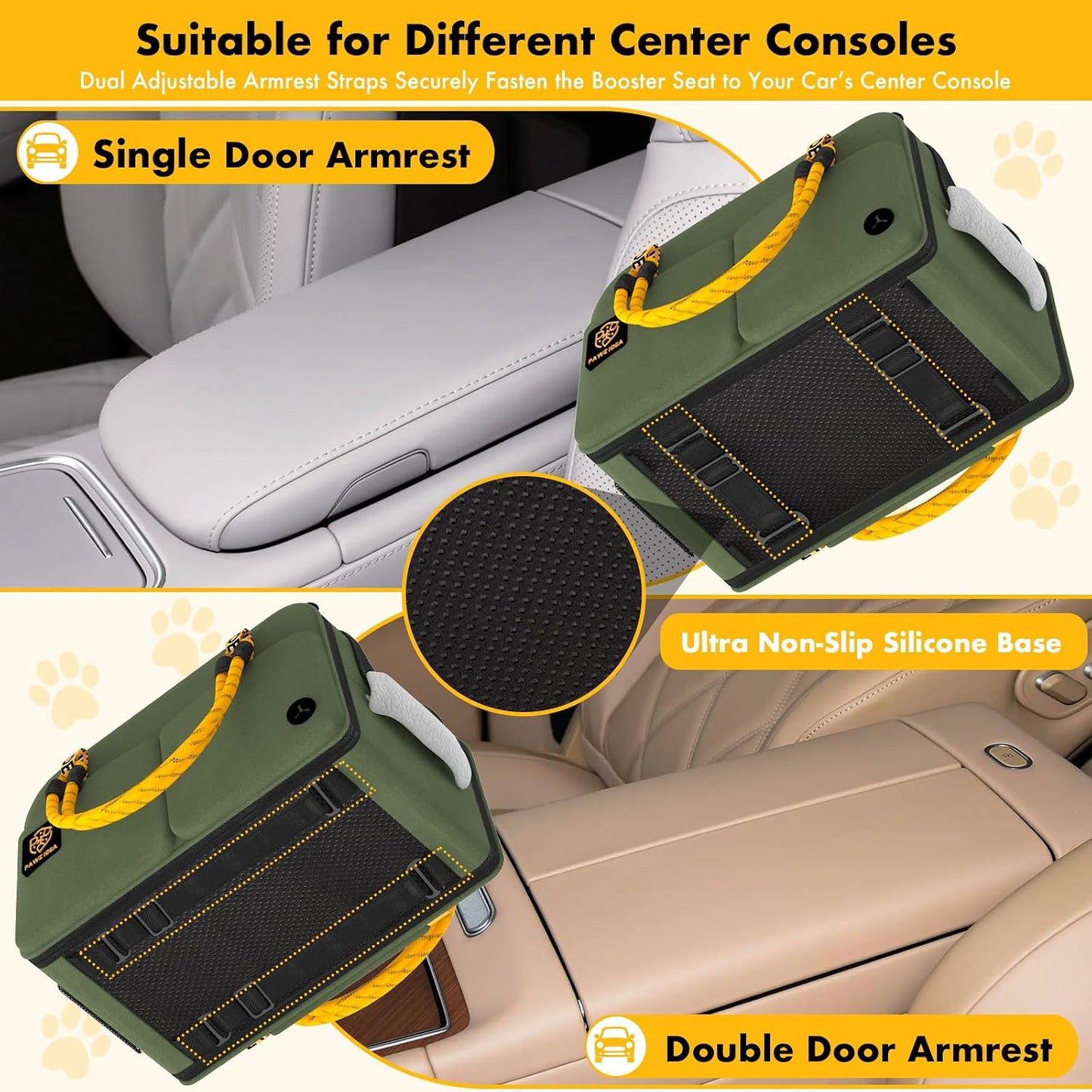 PAWZIDEA Center Console Dog Car Seat, Enclosed Small Dog Armrest Booster Carseat, Secure Straps &Anti Slip, Portable TSA Approved Puppy Pet Carrier Soft-Sided, Removable Pillow Storage Pocket, up 12lb