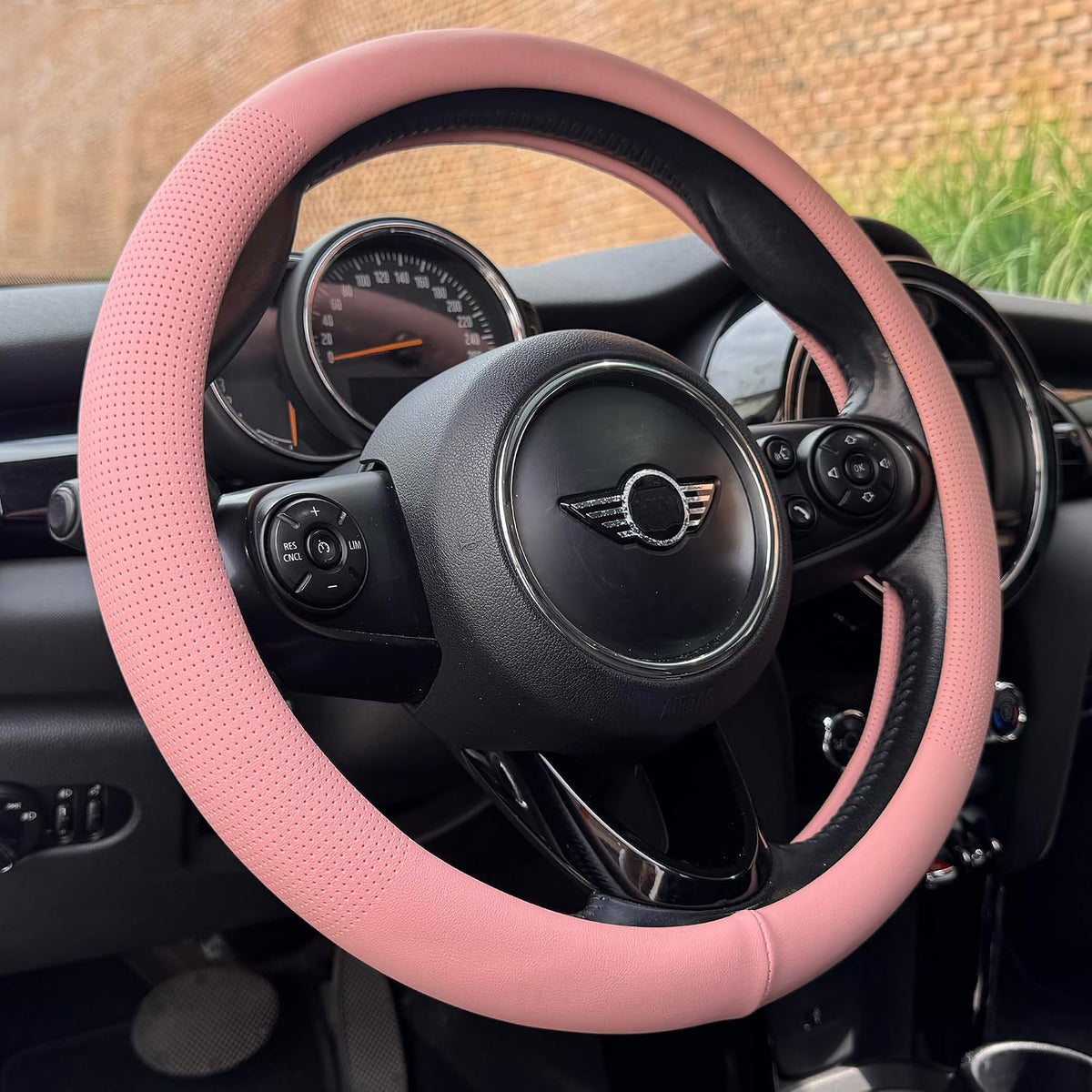 PINCTROT Large Size Nappa Leather Steering Wheel Cover 15.75In (Nappa Pink)