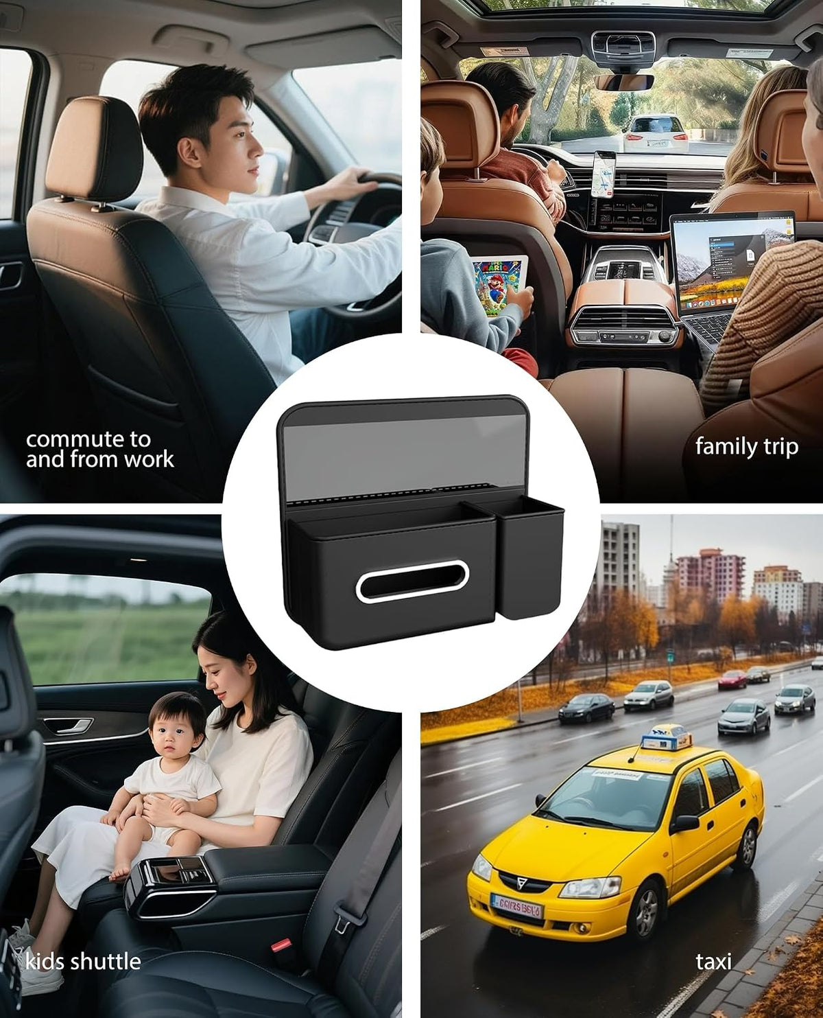 4 in 1 PU leather Backseat Car Organizer with Car Tissue Cup Tablet Holder