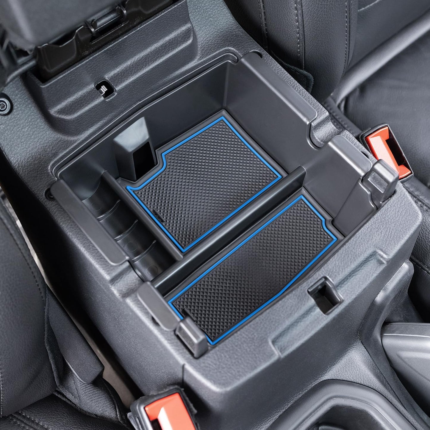 PIMCAR Center Console Organizer for Jeep Wrangler JL/JLU (2018-2026) & Gladiator JT (2020-2026) | Armrest Storage Tray | Interior Accessories (Not for JK/JKU) | Blue Liner Trim