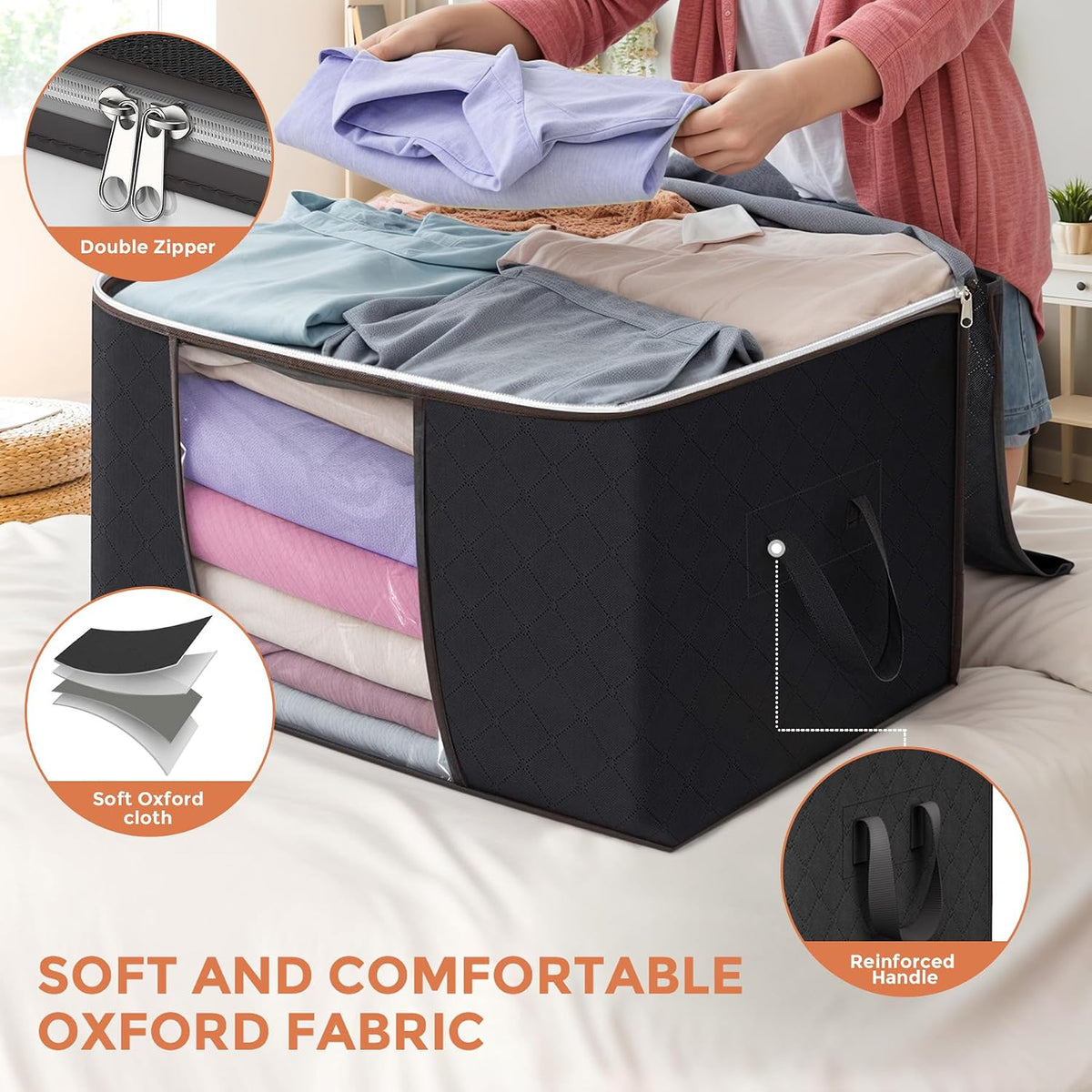 90L Large Storage Bags, 3 Pack Clothes Storage Bins Closet Organizers