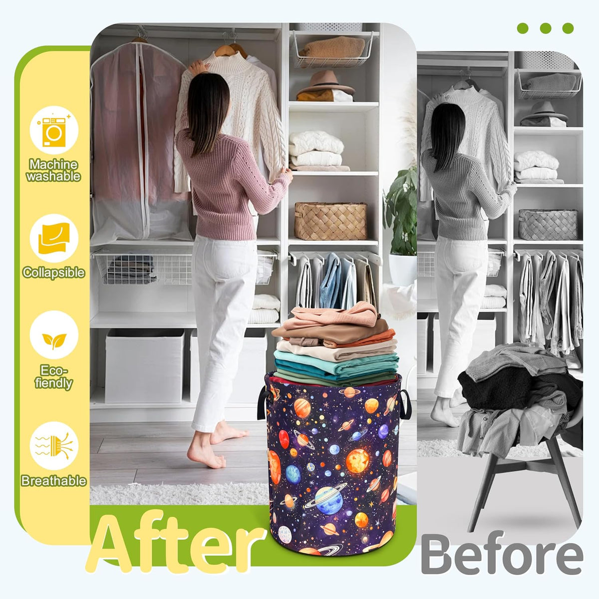 Planet Galaxy Laundry Basket Foldable Waterproof Hamper 18.9 x 16.5 Inch