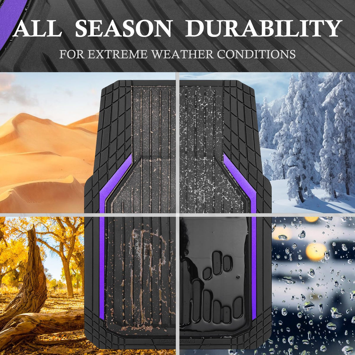 CAR PASS Heavy Duty Rubber Floor Mats for Car, Waterproof Liner Deep Dish Car Mats Full Sets, Universal Trim to Fit for SUV Truck Sedans Vans, All Weather Automotive Floor Mats 3pcs, Black Purple
