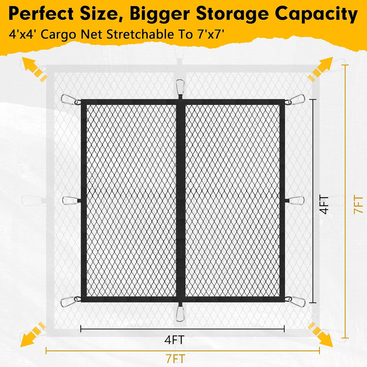Cargo Net for Pickup Truck Bed, 4'×4' Highly Elastic Truck Bed Cargo Net