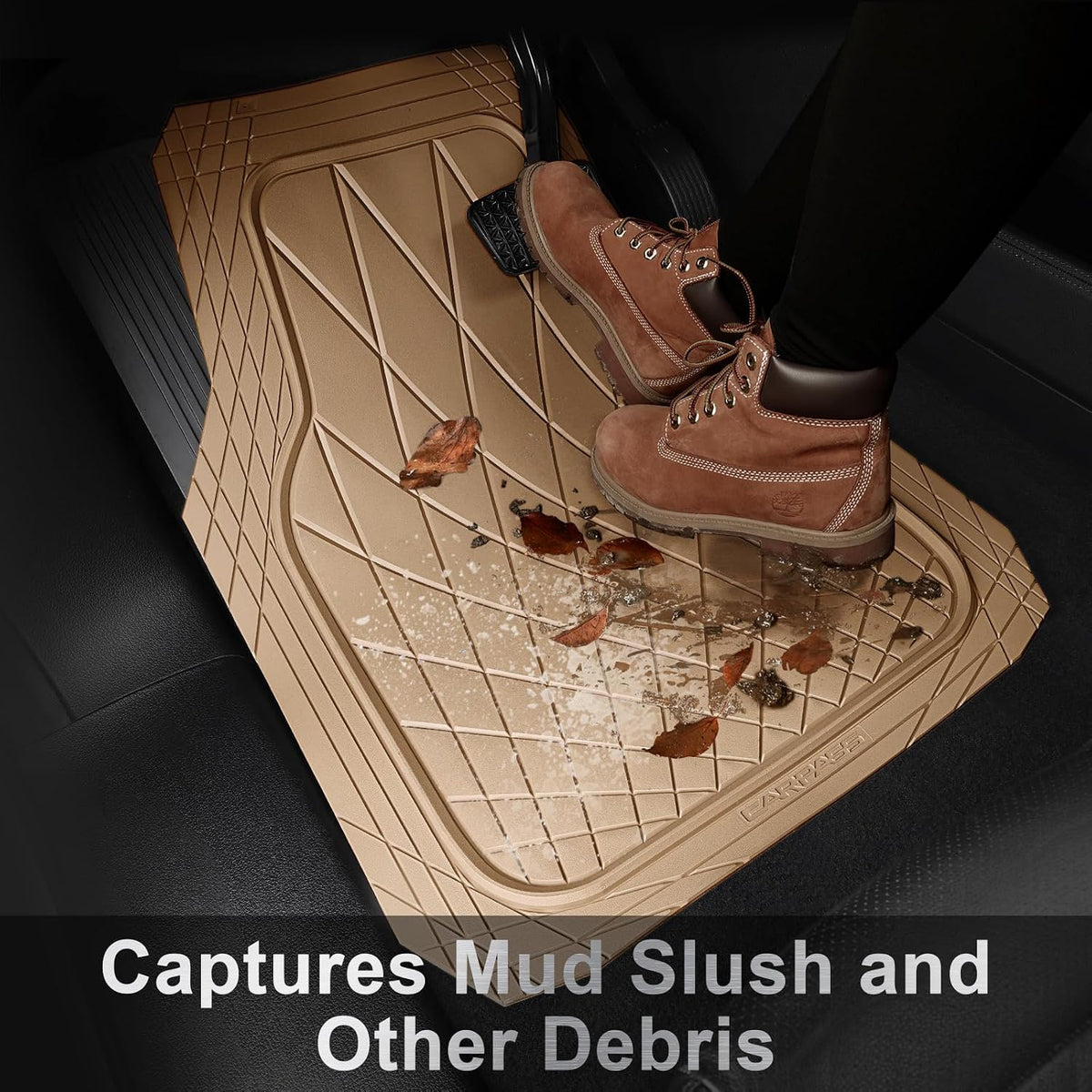 CAR PASS Heavy Duty Rubber Car Floor Mats, Deep Dish All Weather Car Mats Full Set, 3 Piece Waterproof Premium Anti-Slip Floor Mats Rugs Universal Trim to Fit for 95% Sedan SUV Van Truck, All Beige