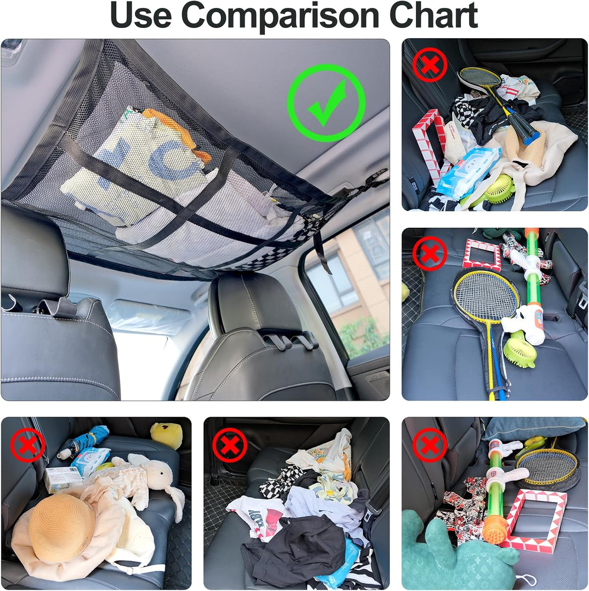 Car Ceiling Cargo Net Pocket, 31"x21" Nine Grid Mesh Nine SUV Roof Organizer Long Trip Storage Bag,Tent Putting Quilt Children's Toy Towel Sundries Interior Accessories
