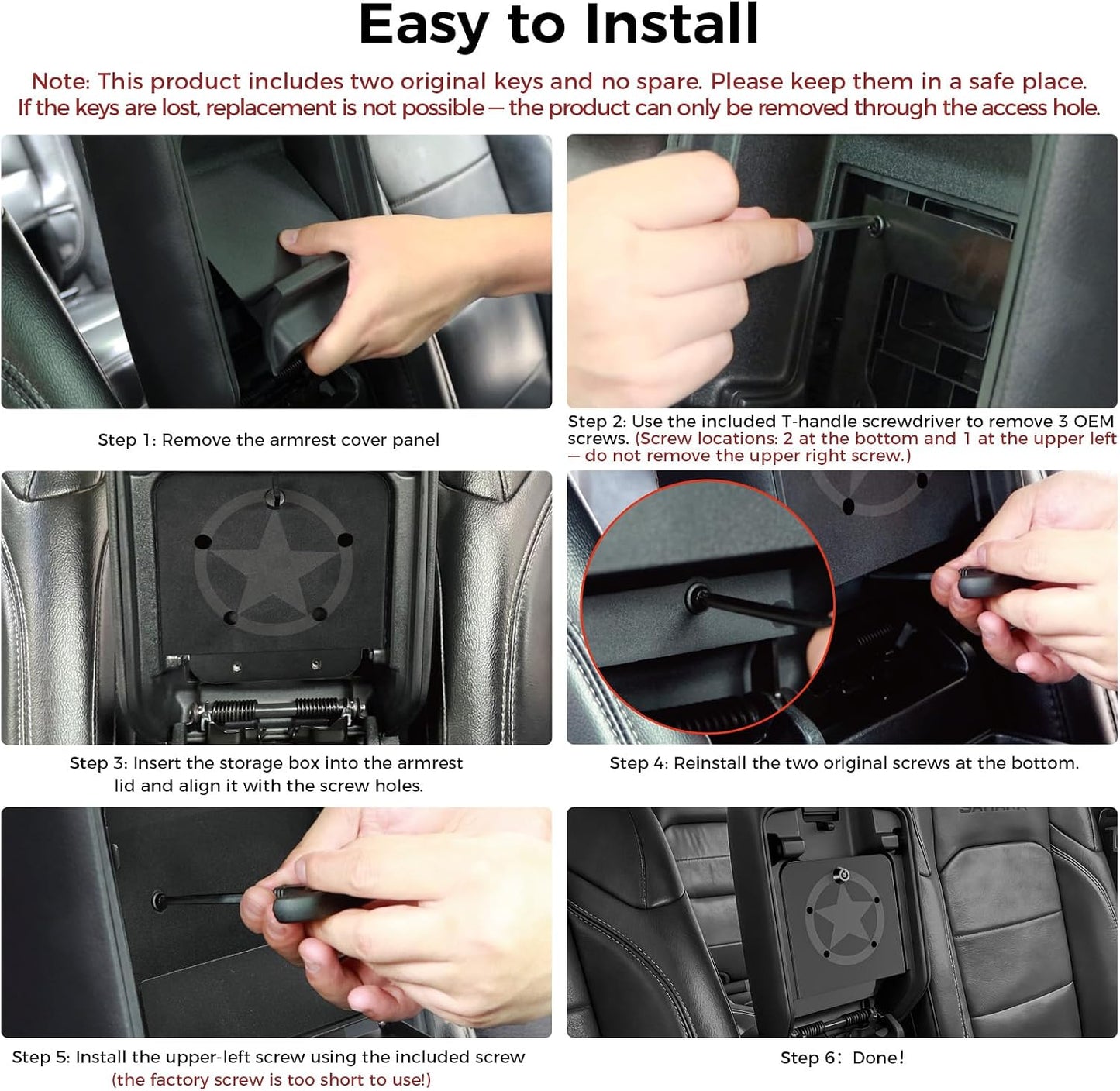 DIAMOOKY Metal Center Console Hidden Organizer for Jeep Wrangler JL JLU 4xe 2018-2026 & Gladiator JT 2020-2023 2024 2025 2026 Accessories Armrest Hidden Center Console Storage Box W/Keys, Star