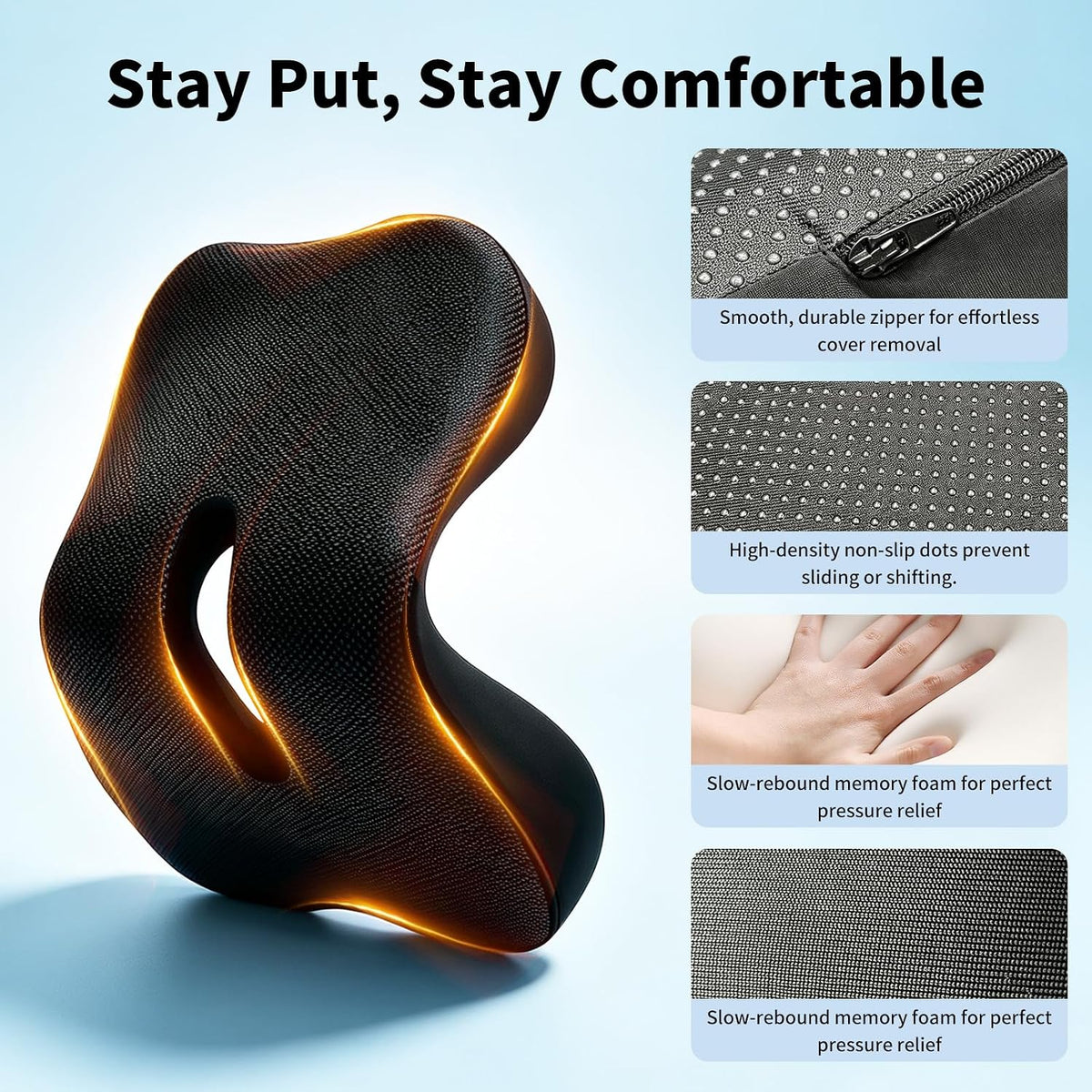 Memory Foam Car Seat Cushion, Ergonomic Coccyx Cushion for Tailbone & Back
