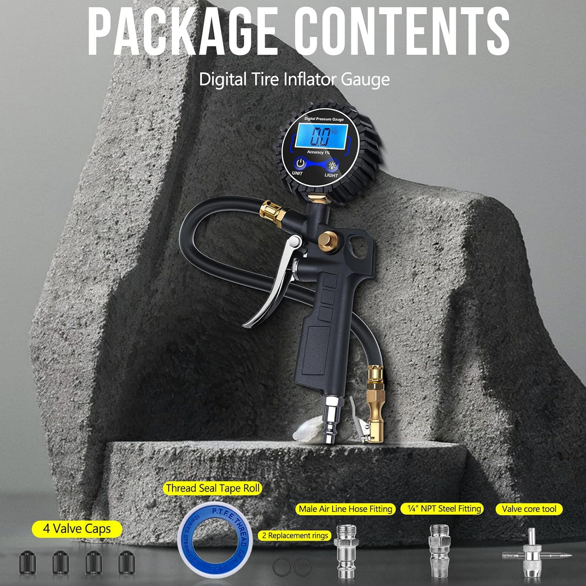 Digital Tire Pressure Gauge with Inflator for Car, 250 PSI