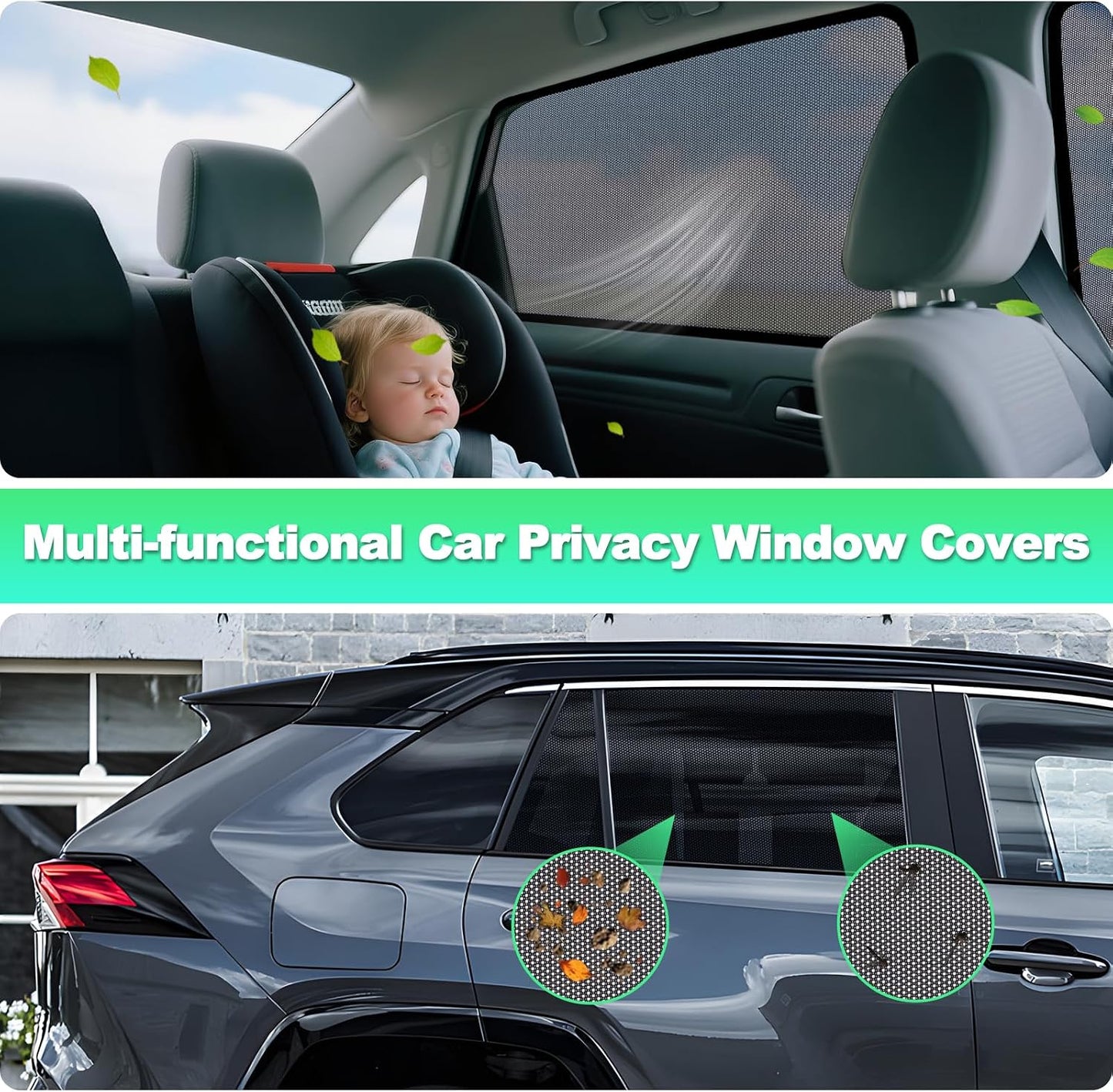 RAV4 Window Shades 2019-2024, Rear Side 2PCS Mesh Set | Custom Fit, Superior Sun Protection, Secure Magnetic Installation, Breathable Mesh, Ideal for Travel & Outdoor Adventures
