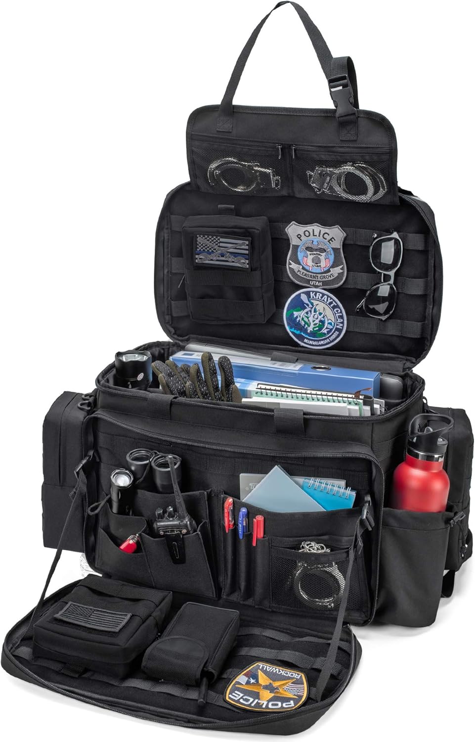 Trunab Patrol Bag Police Gear Car Front Seat Organizer for Law Enforcement Military Duty Bag with 15.6” Laptop Sleeve, Cups Holder, MOLLE Strips, Fits Vehicle Passenger Seat
