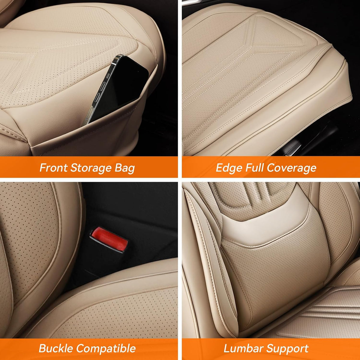 Car Seat Covers Front Seat Beige, Leather seat covers, Universal Fit, 2Pcs