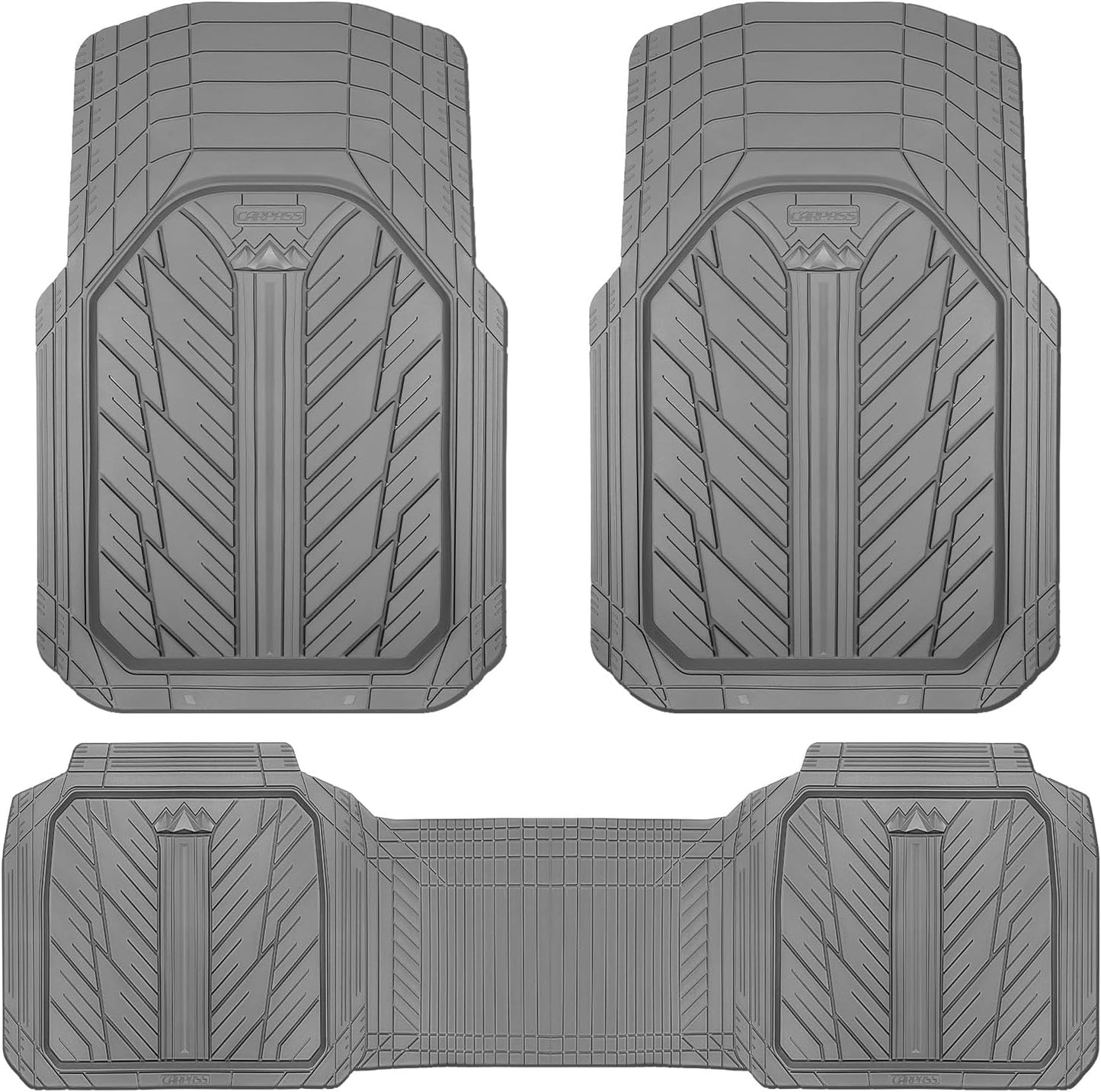 CAR PASS Heavy Rubber Car Floor Mats, Deep Waterproof Car Mats All Weather, Universal Trim-to Fit Automotive Floor Mats for Car SUV Truck Van, Durable Floor Liners (All Gray)