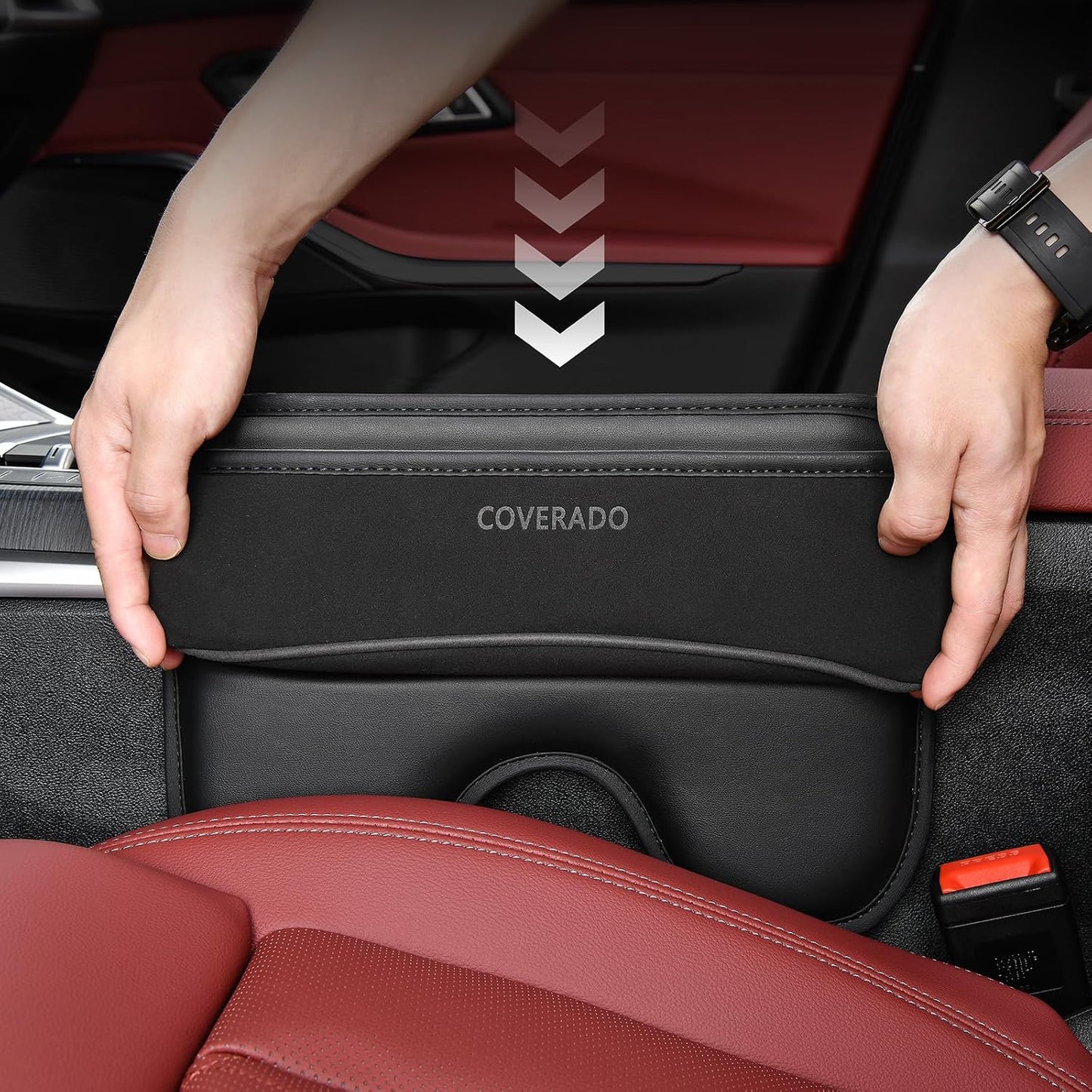 Coverado Universal Car Seat Gap Filler Organizer, Premium Suede Leather Car Seat Side Gap Filler, Seat Gap Storage Box for SUV Truck, Car Interior Accessories, Black-2pc