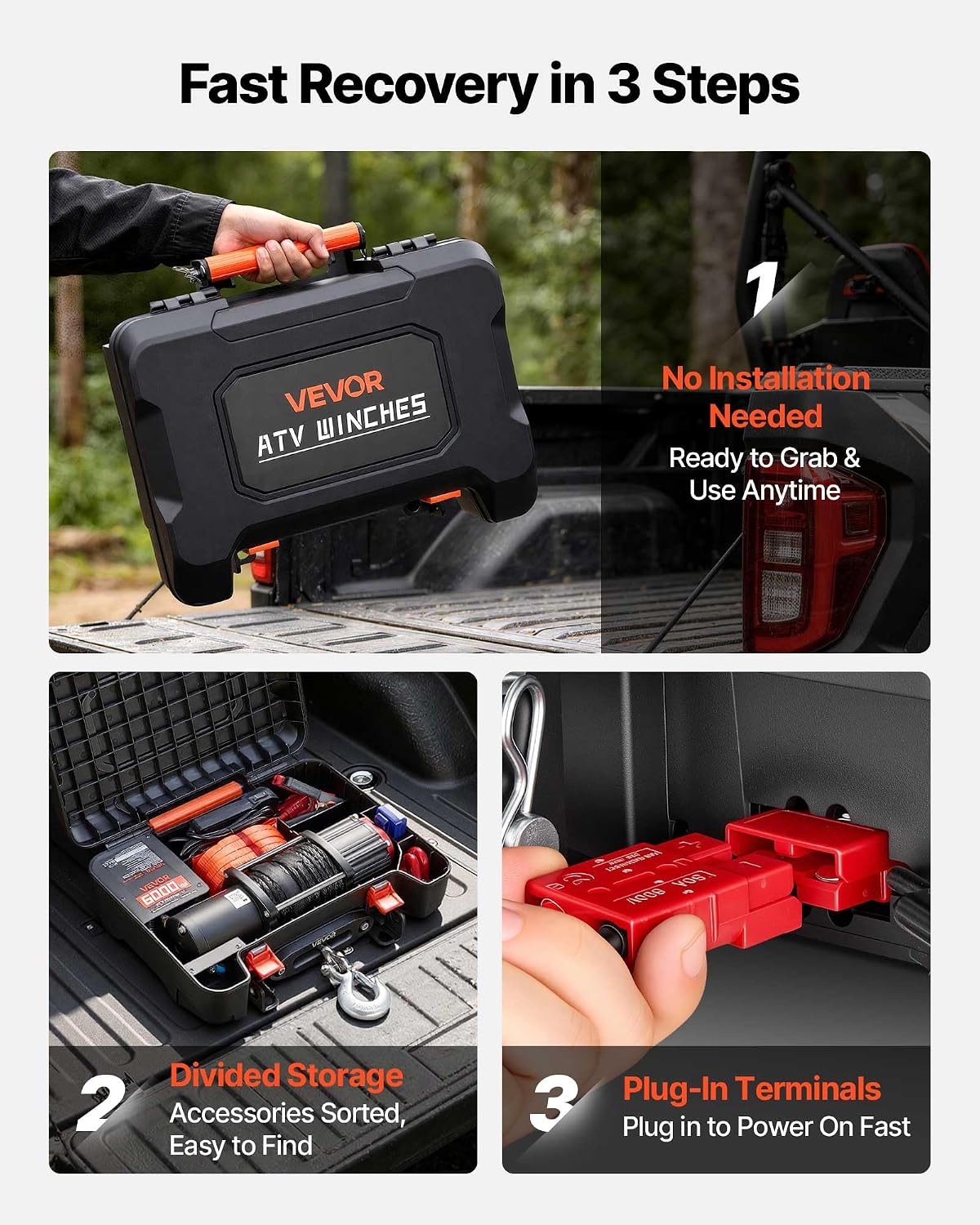 VEVOR Portable Winch, 6000 lbs 12V DC Electric Winch with Synthetic Rope, Wireless & Wired Remotes, Box-Style Recovery Kit with Fairlead, Clevis Hook, Strap for ATV UTV Off-Road Outdoor Pulling Tasks